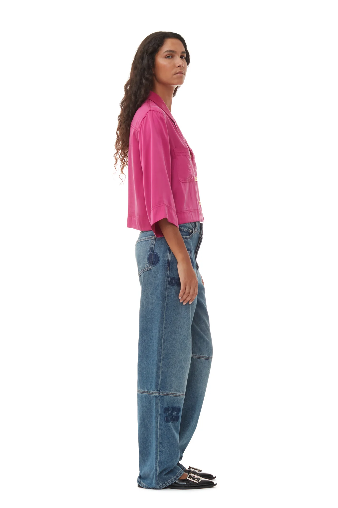 Washed Satin Crop Shirt | Fuchsia Red - Image 5