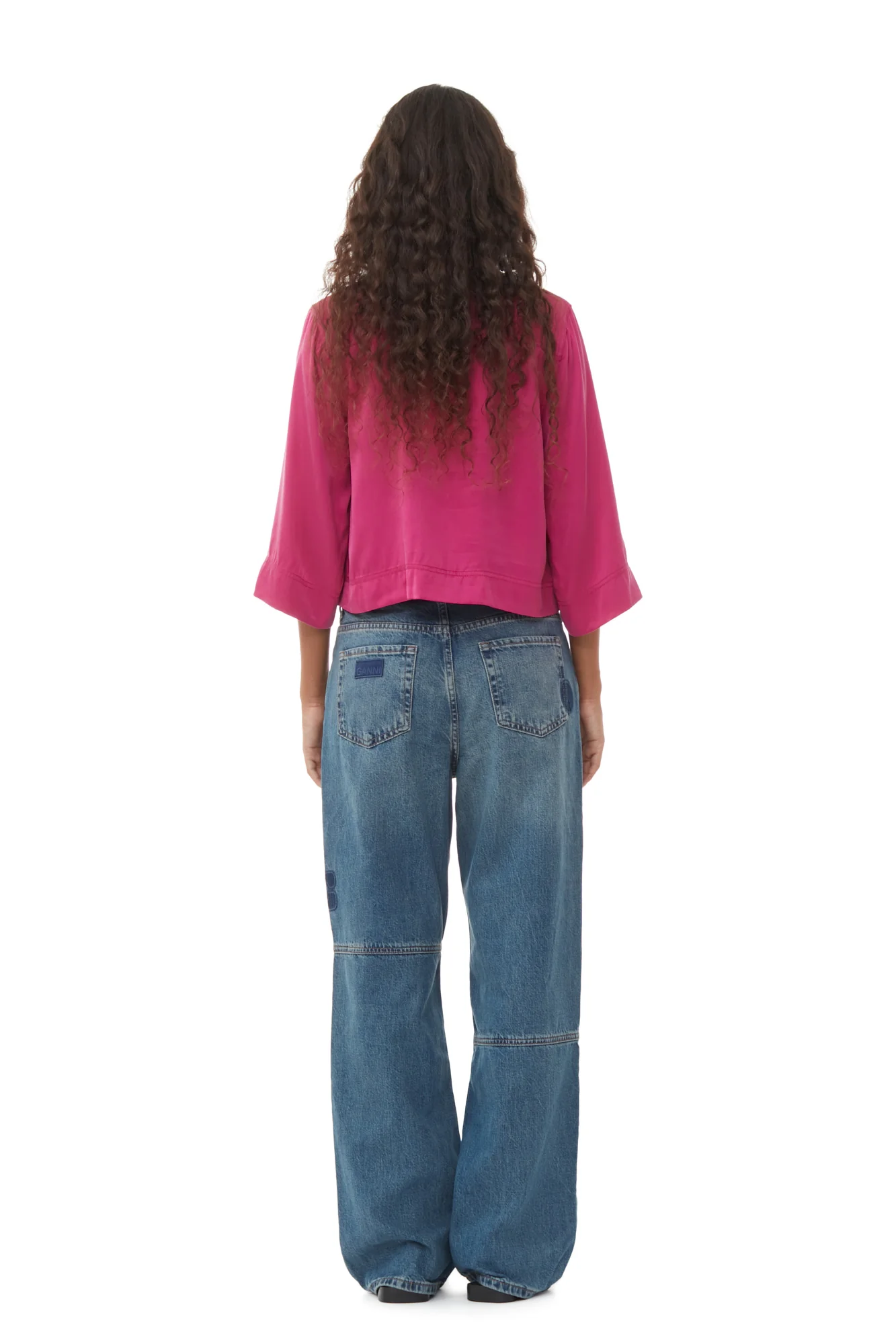 Washed Satin Crop Shirt | Fuchsia Red - Image 6