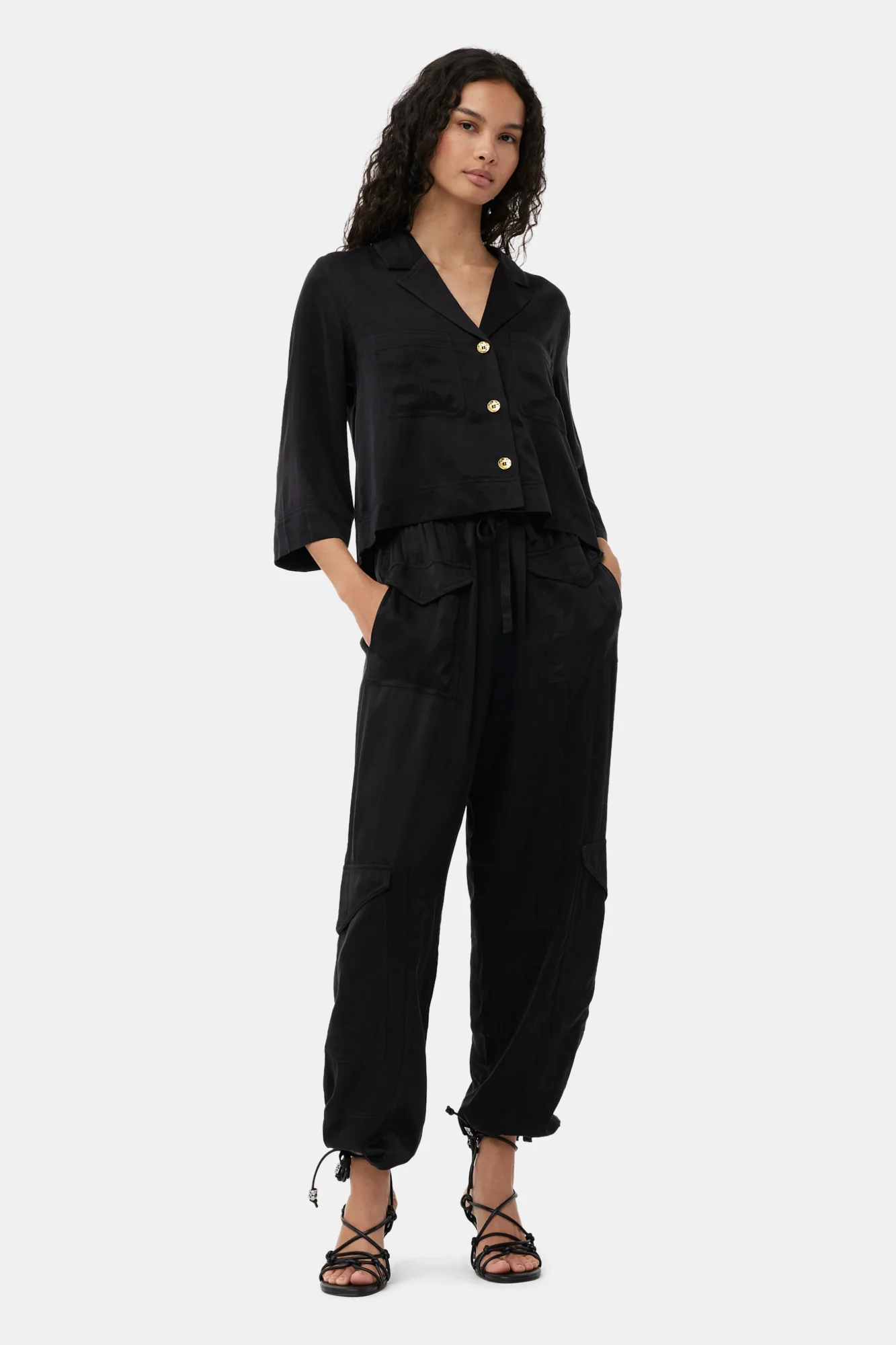 Washed Satin Pocket Pants | Black - Image 5