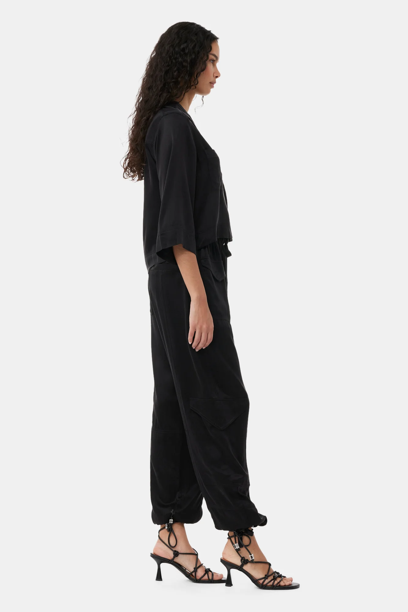Washed Satin Pocket Pants | Black - Image 9