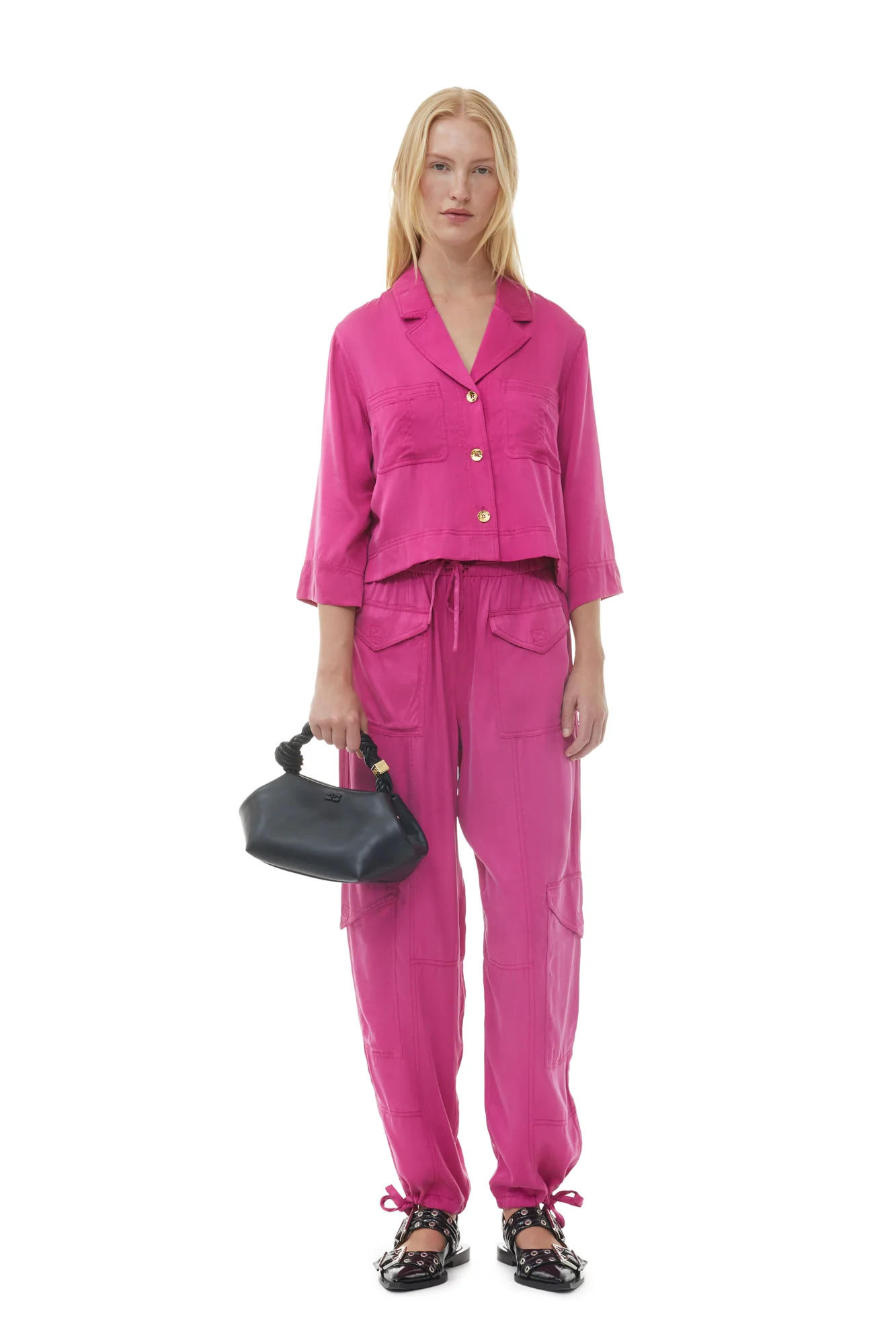 Washed Satin Pocket Trousers | Fuchsia Red - Image 3