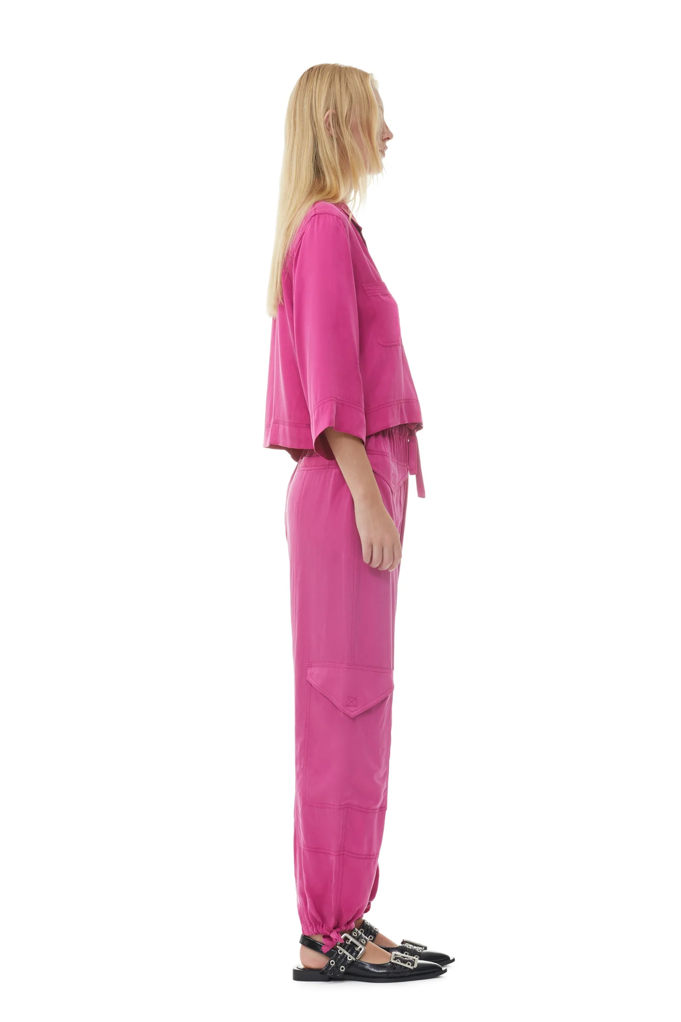Washed Satin Pocket Trousers | Fuchsia Red - Image 4