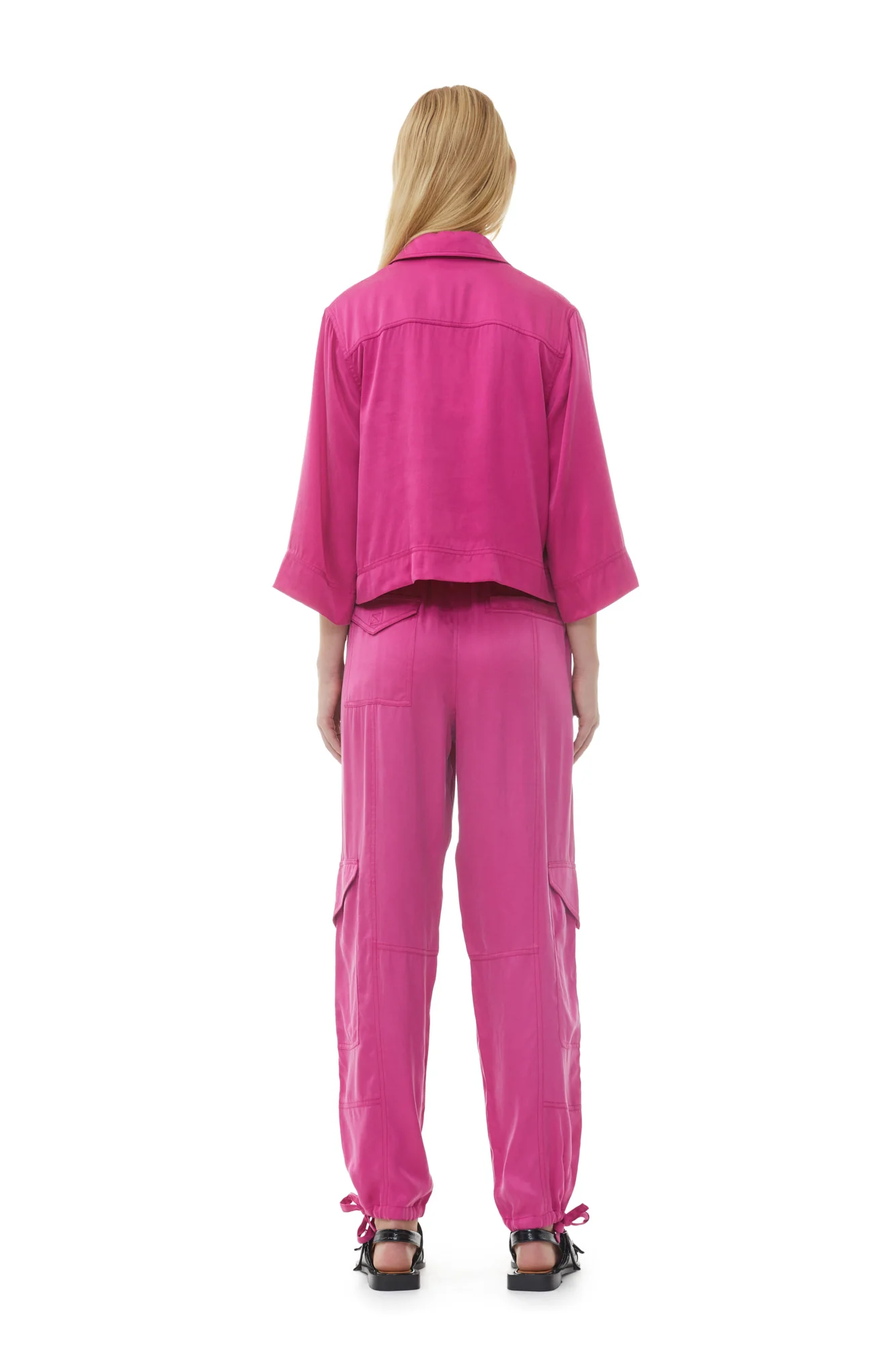 Washed Satin Pocket Trousers | Fuchsia Red - Image 5