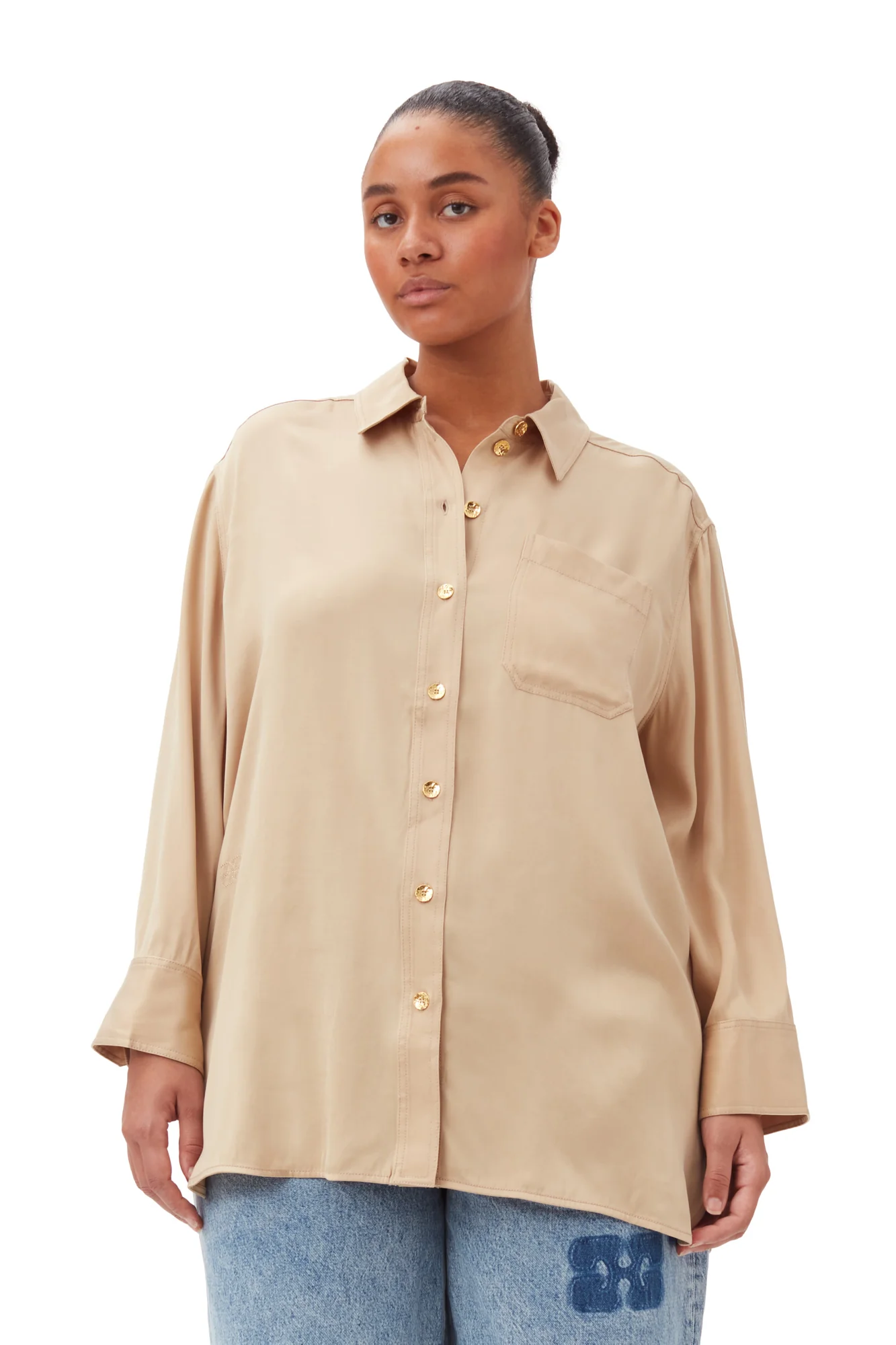 Washed Satin Shirt | Safari - Image 7