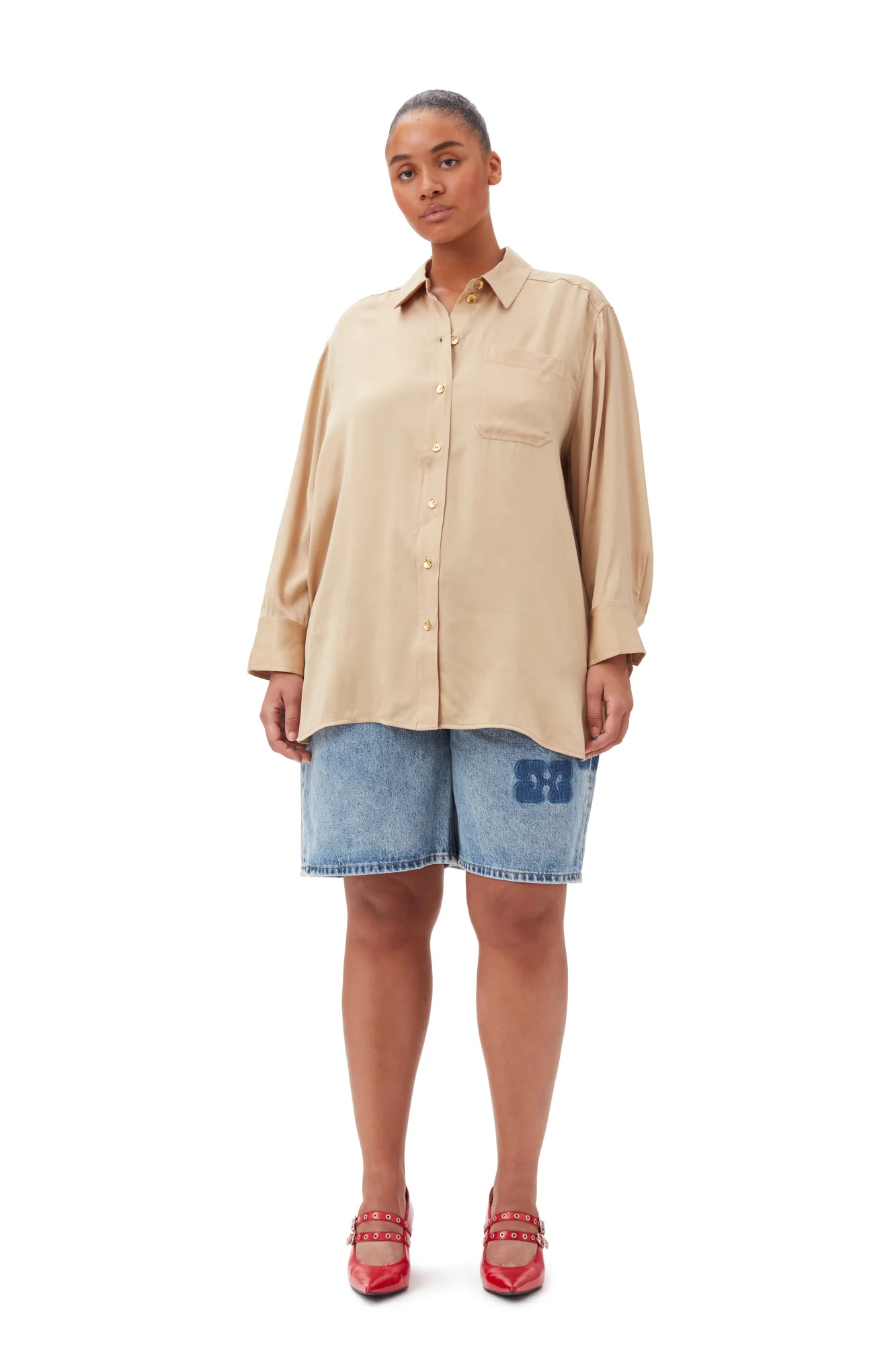 Washed Satin Shirt | Safari - Image 8