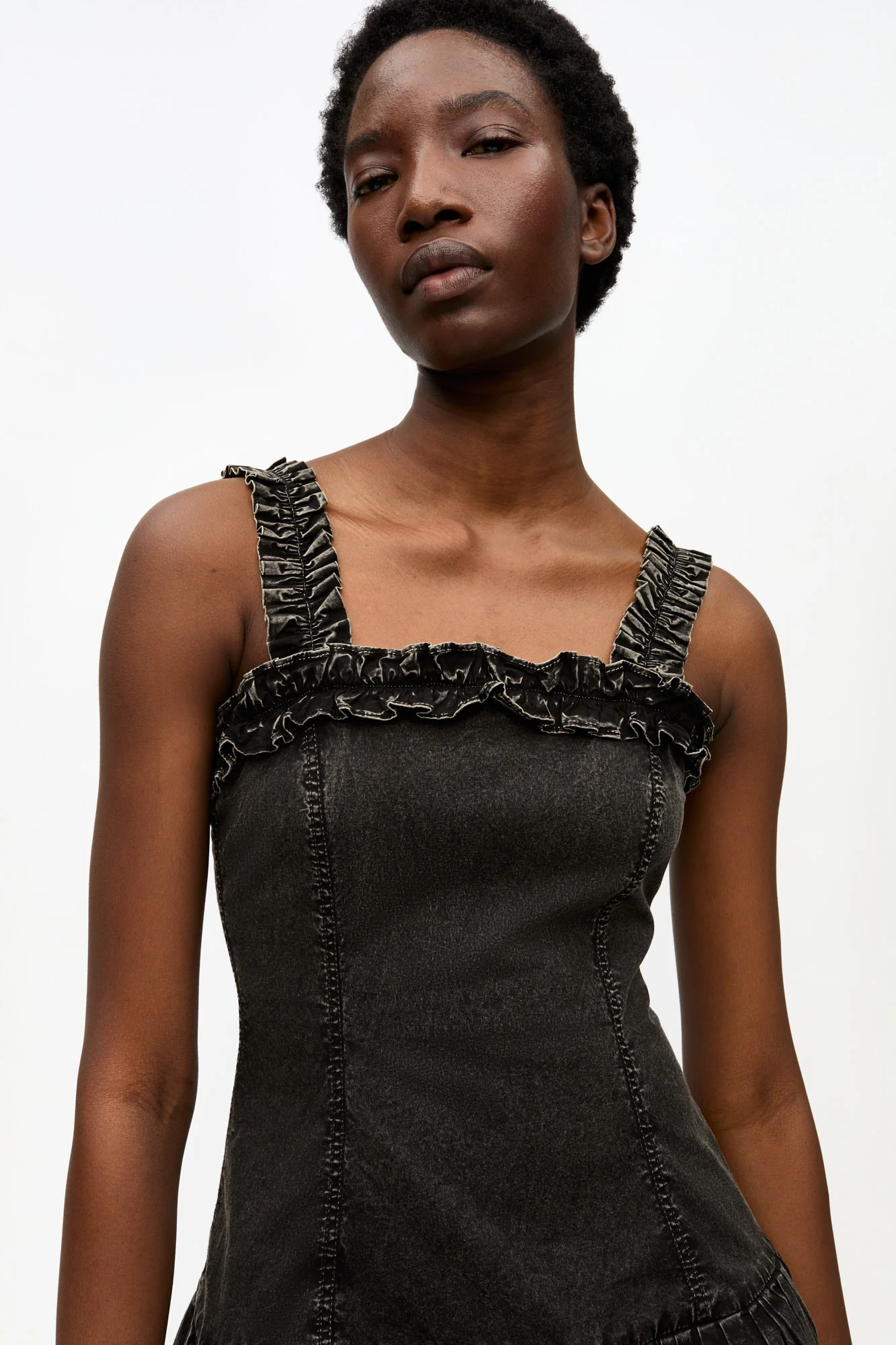 Washed Stretch Cotton Corset Dress | Black - Image 3