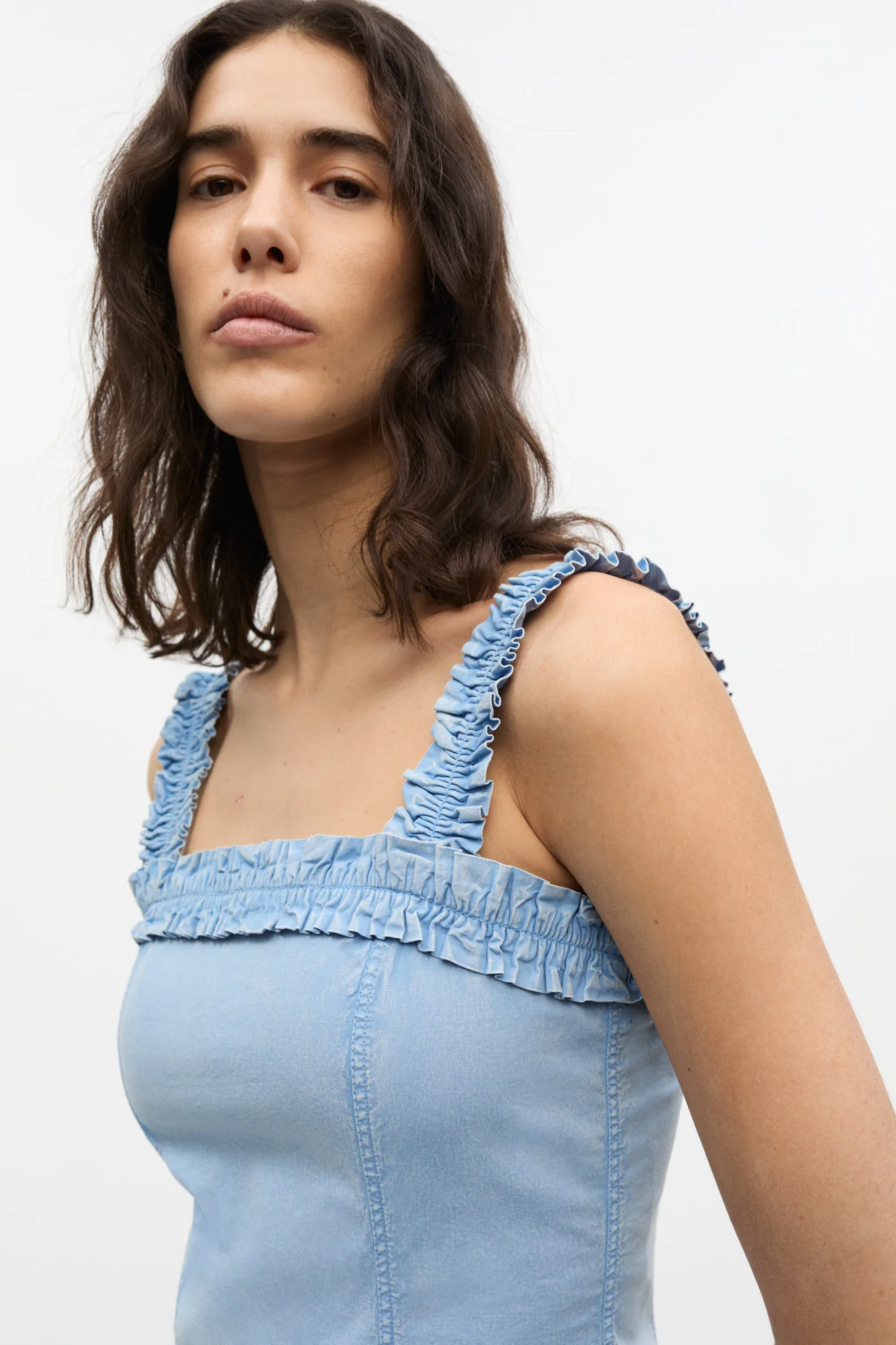 Washed Stretch Cotton Corset Dress | Soft Chambray - Image 3