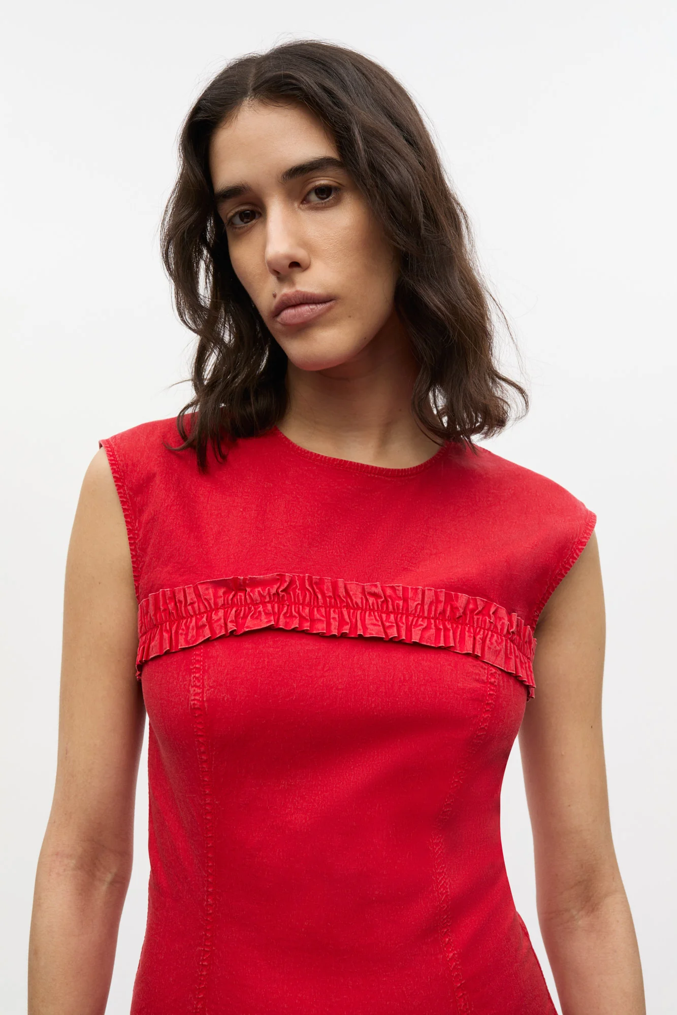 Washed Stretch Cotton Corset Mini Dress | Racing Red - Image 5