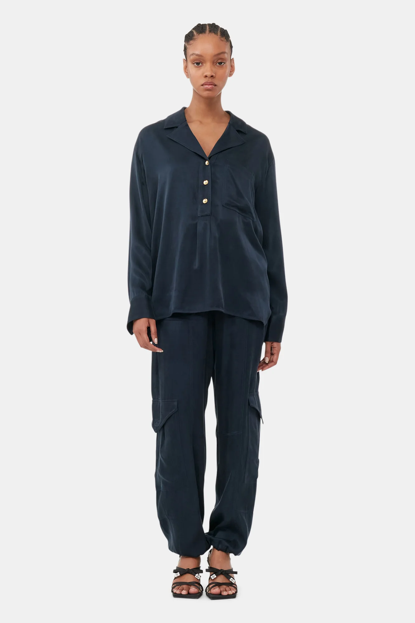 Washed Twill Satin Pants | Sky Captain - Image 3