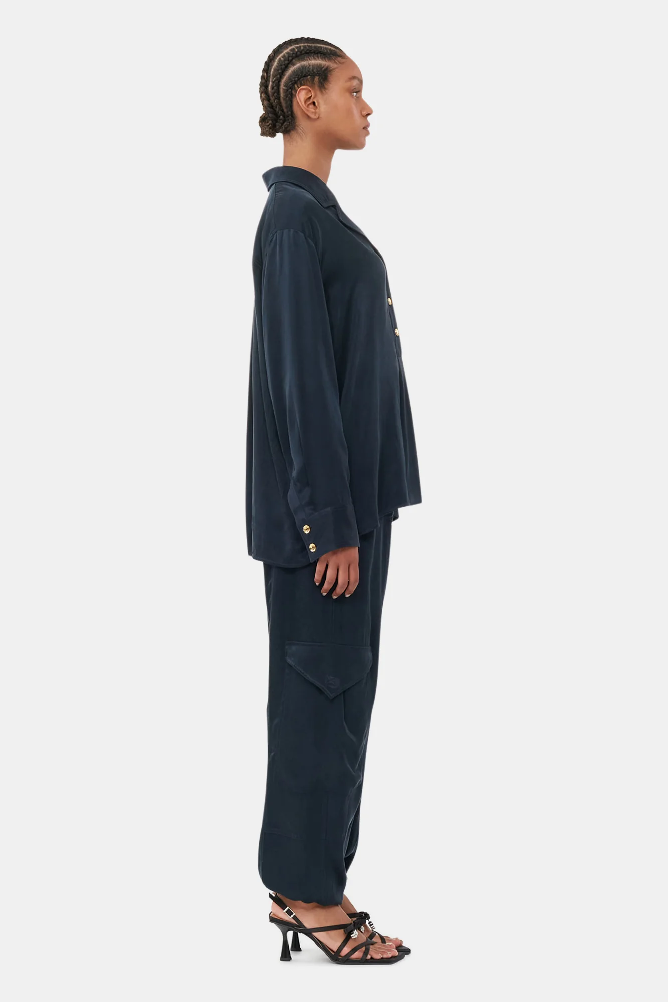 Washed Twill Satin Pants | Sky Captain - Image 4