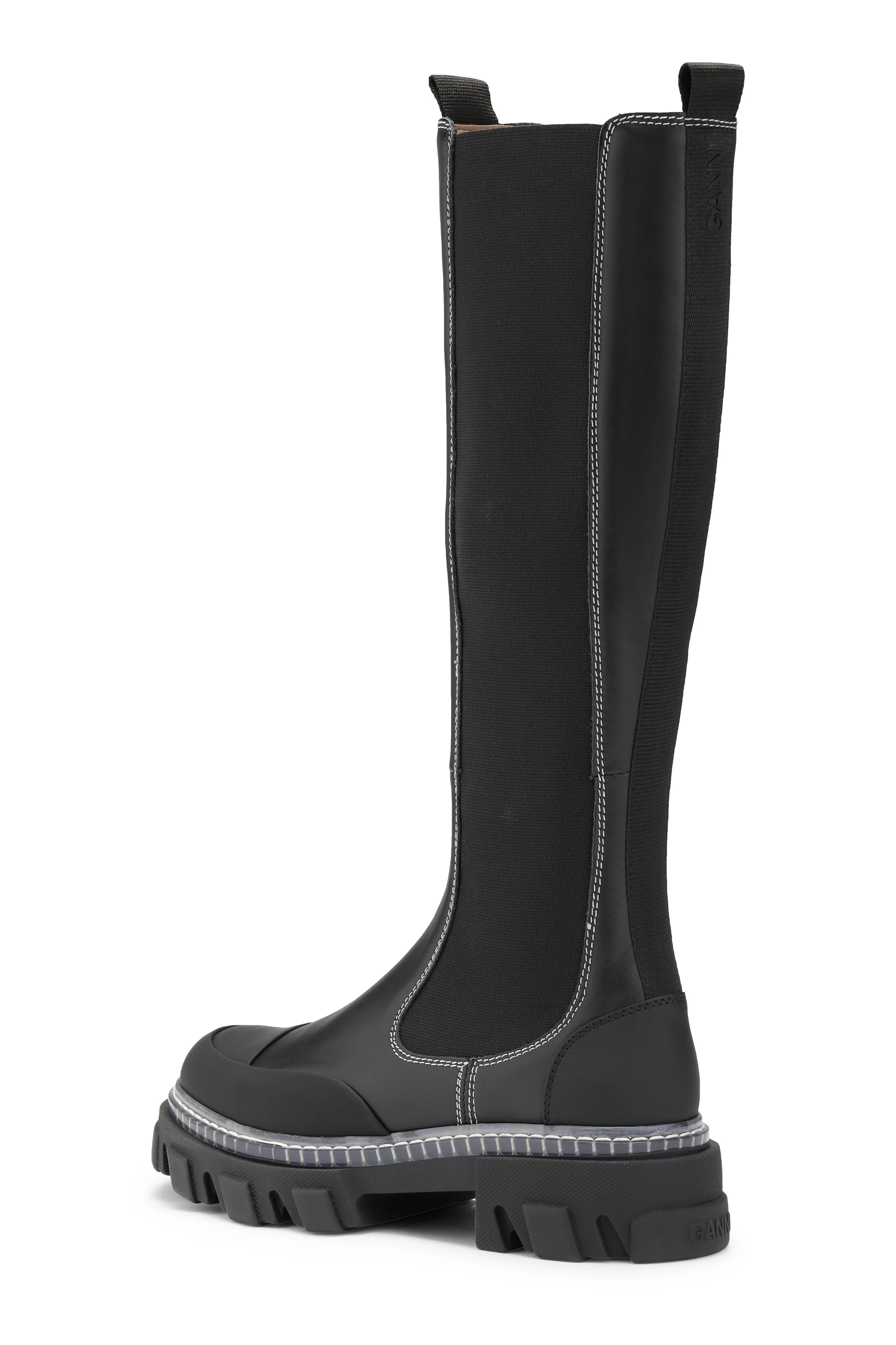 White Stitched Cleated High Chelsea Boots | Black - Image 2