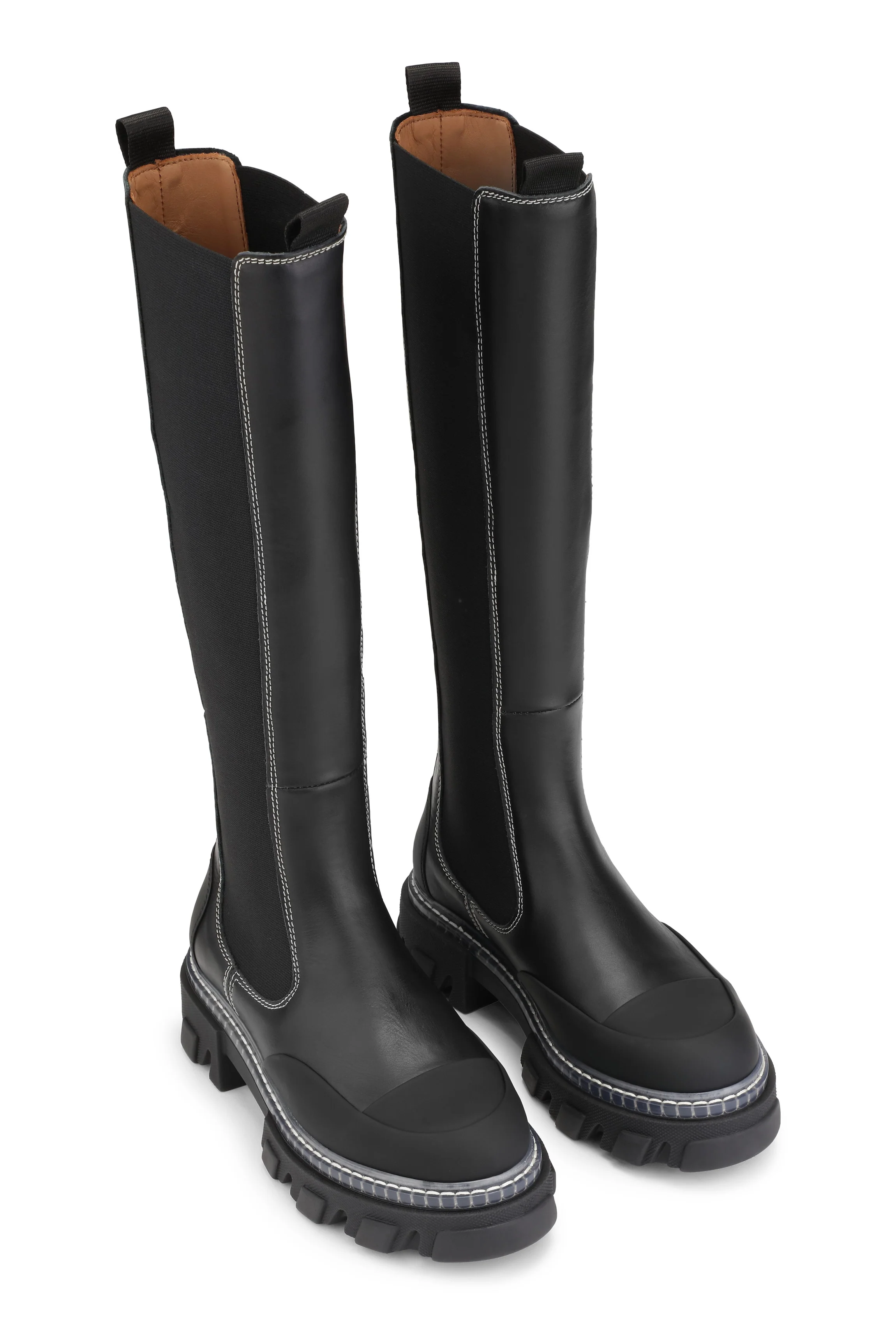 White Stitched Cleated High Chelsea Boots | Black - Image 3