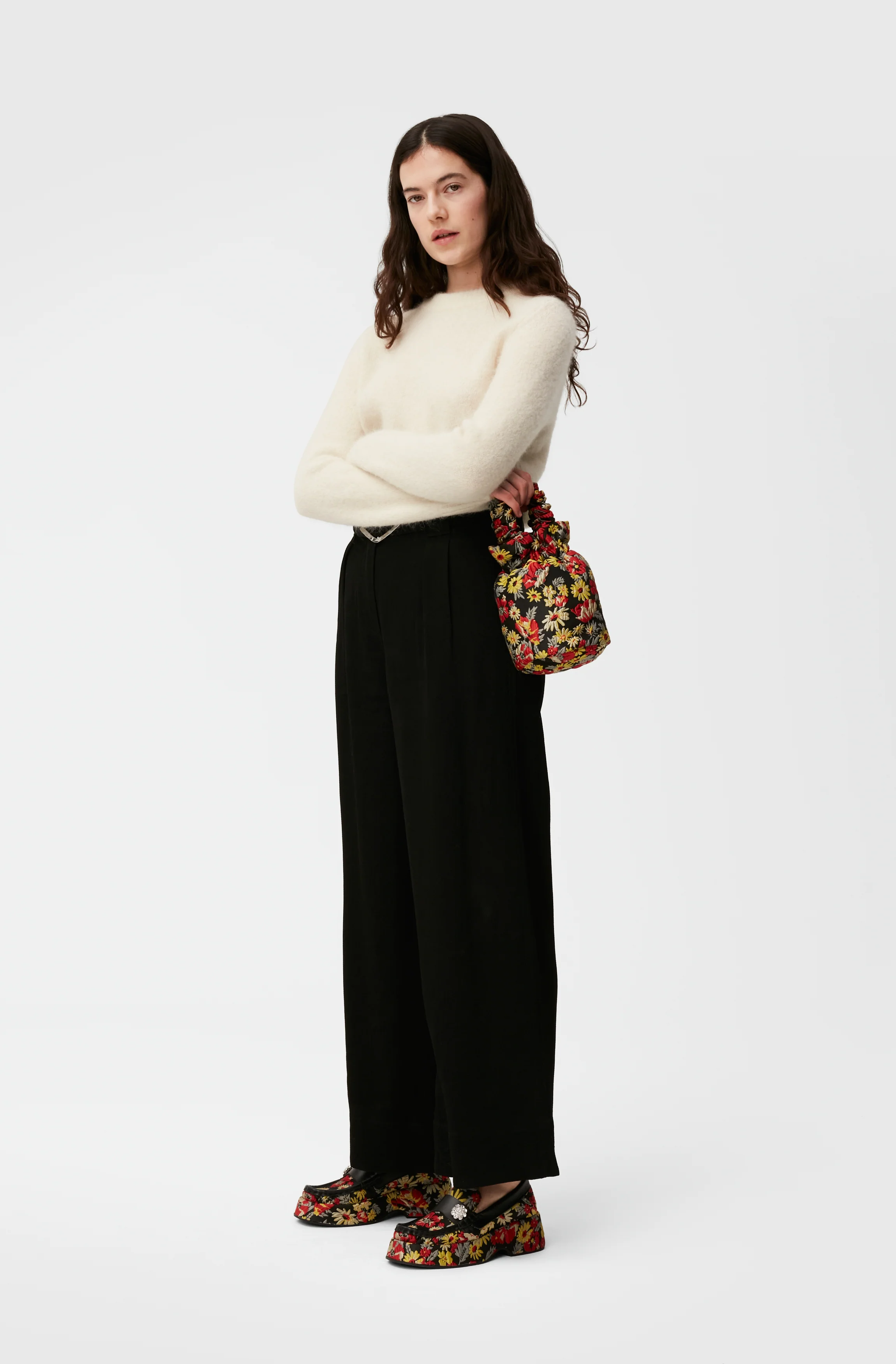 Wide Jacquard Trousers | Black - Image 3