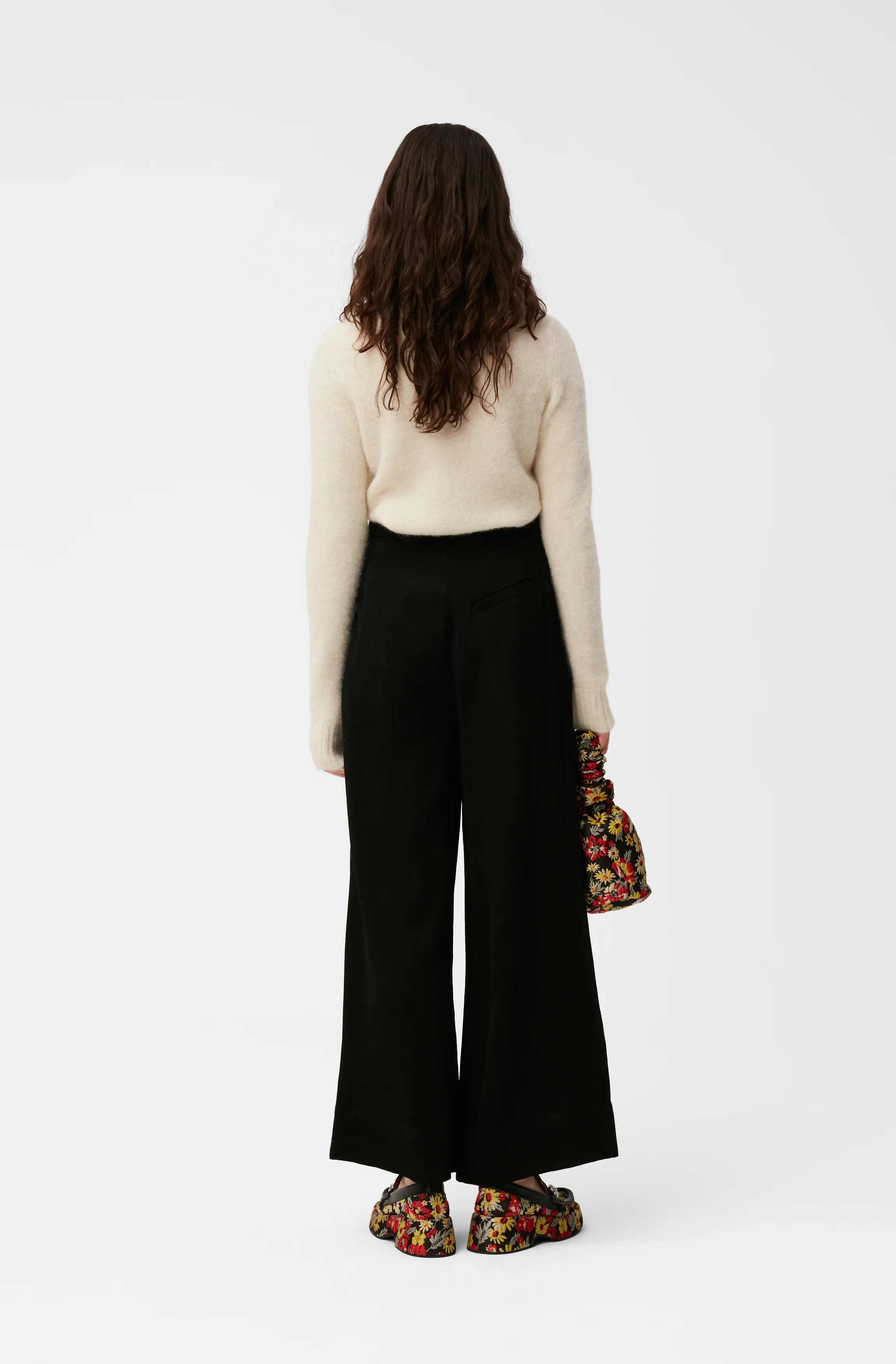 Wide Jacquard Trousers | Black - Image 4