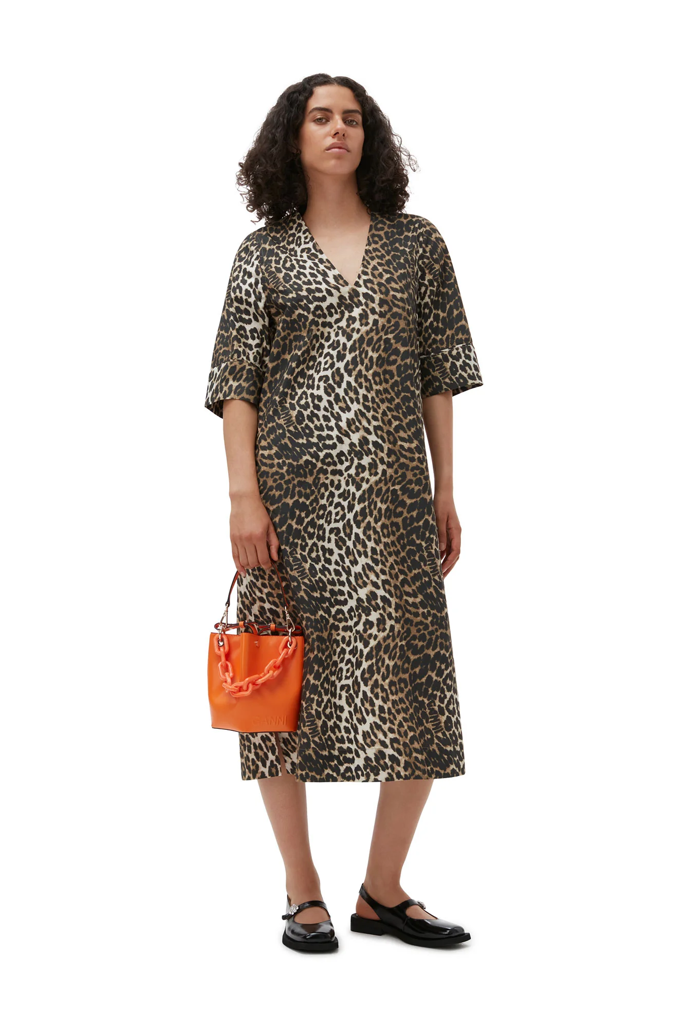 Wide Midi Dress | Big Leopard Almond Milk - Image 3
