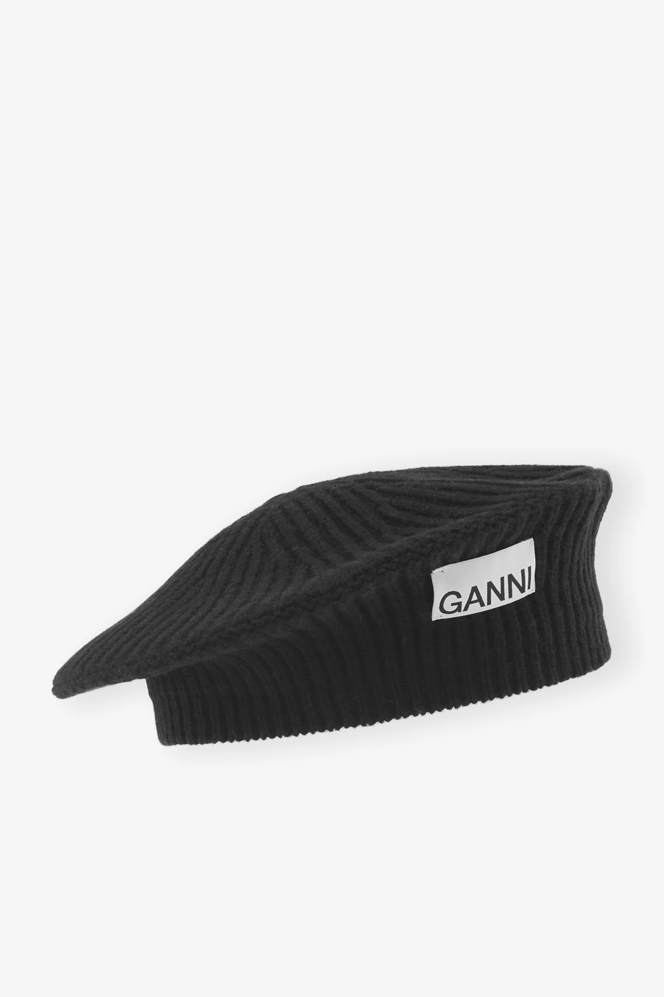 Wool Rib Knit Beret | Black - Image 2