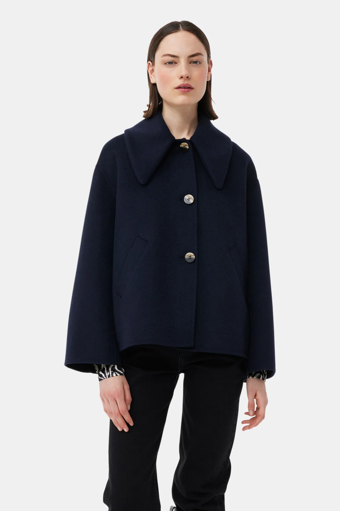 Wool Wide Collar Jacket | Sky Captain - Image 3