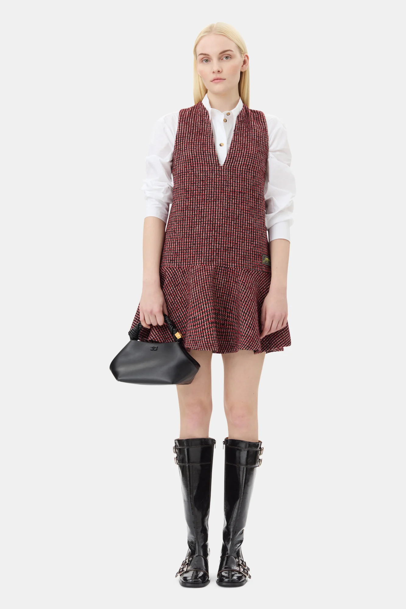 Woollen Check Mini Dress | Racing Red - Image 3