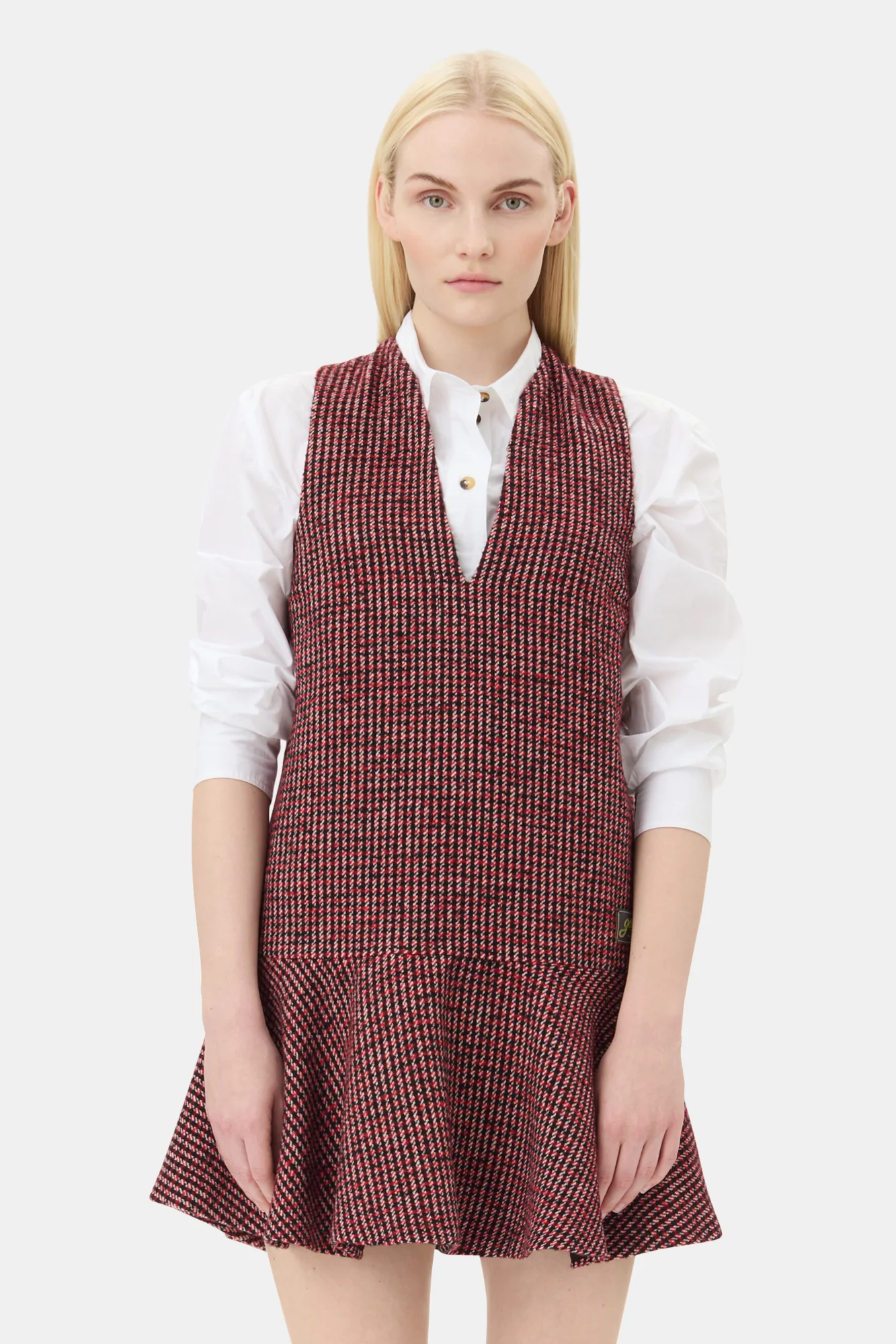 Woollen Check Mini Dress | Racing Red - Image 4