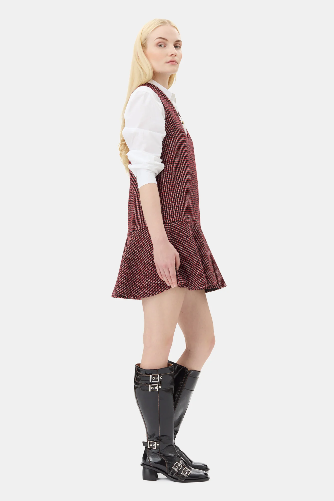 Woollen Check Mini Dress | Racing Red - Image 5