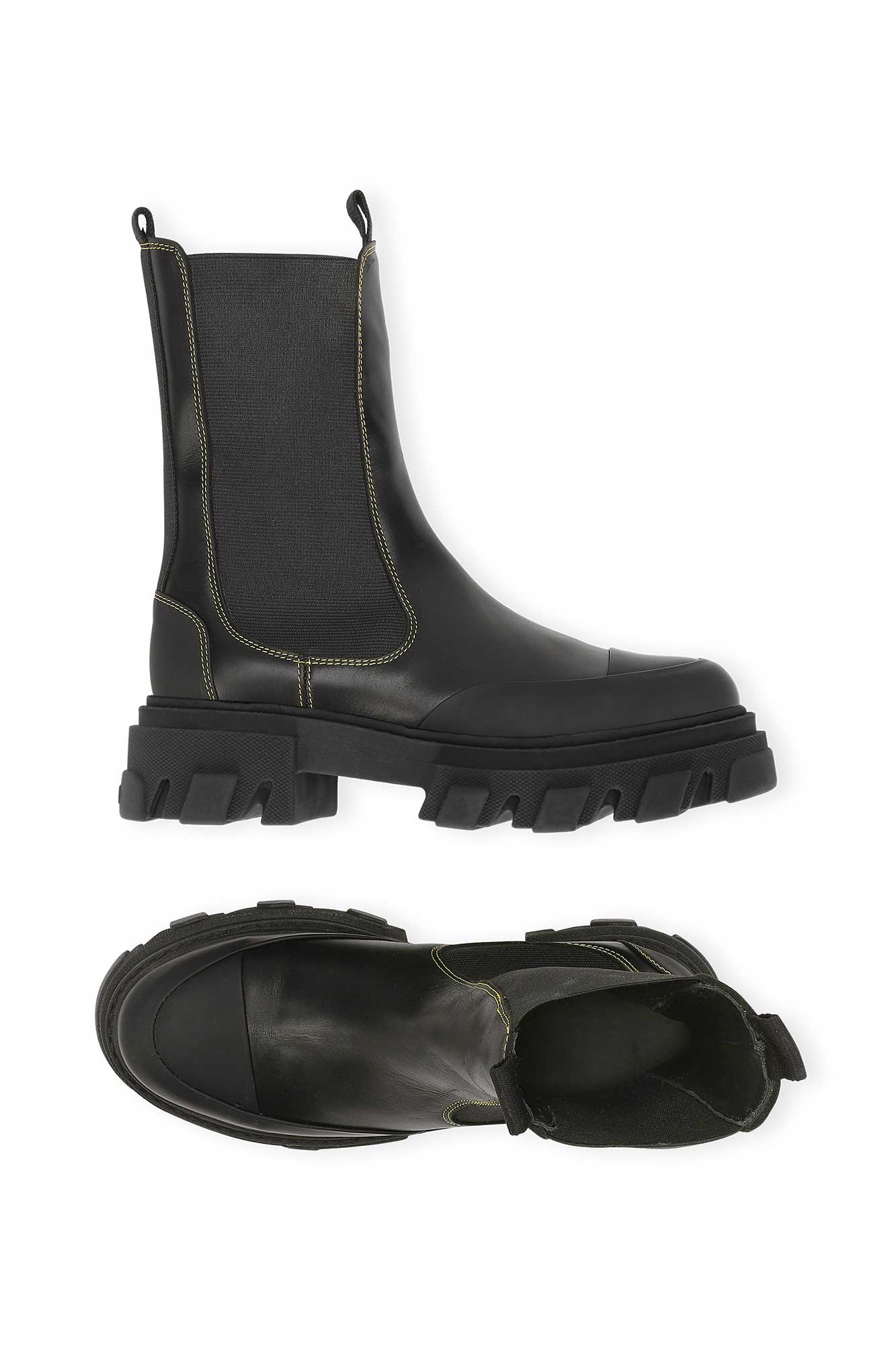 Yellow Stitched Mid Chelsea Boots | Black - Image 2
