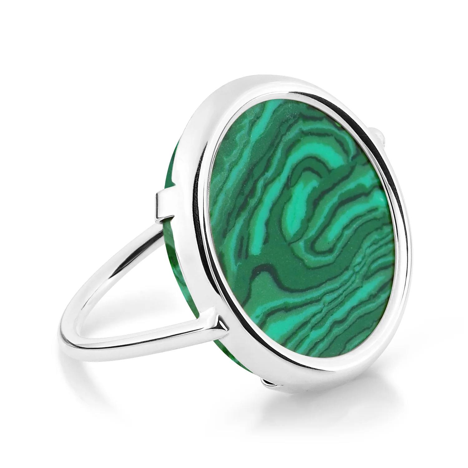 Ever Malachite White Gold Disc Ring | 18K White Gold - Image 2