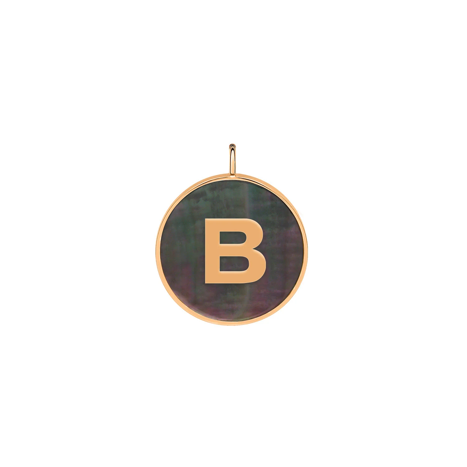Initial Ever Black Mop Disc Pendant - B | 18K Rose Gold