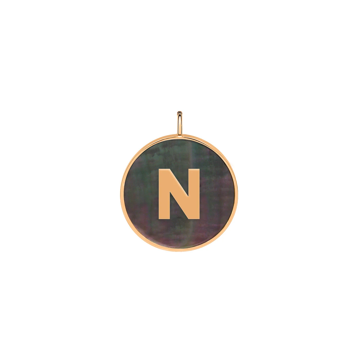 Initial Ever Black Mop Disc Pendant - N | 18K Rose Gold