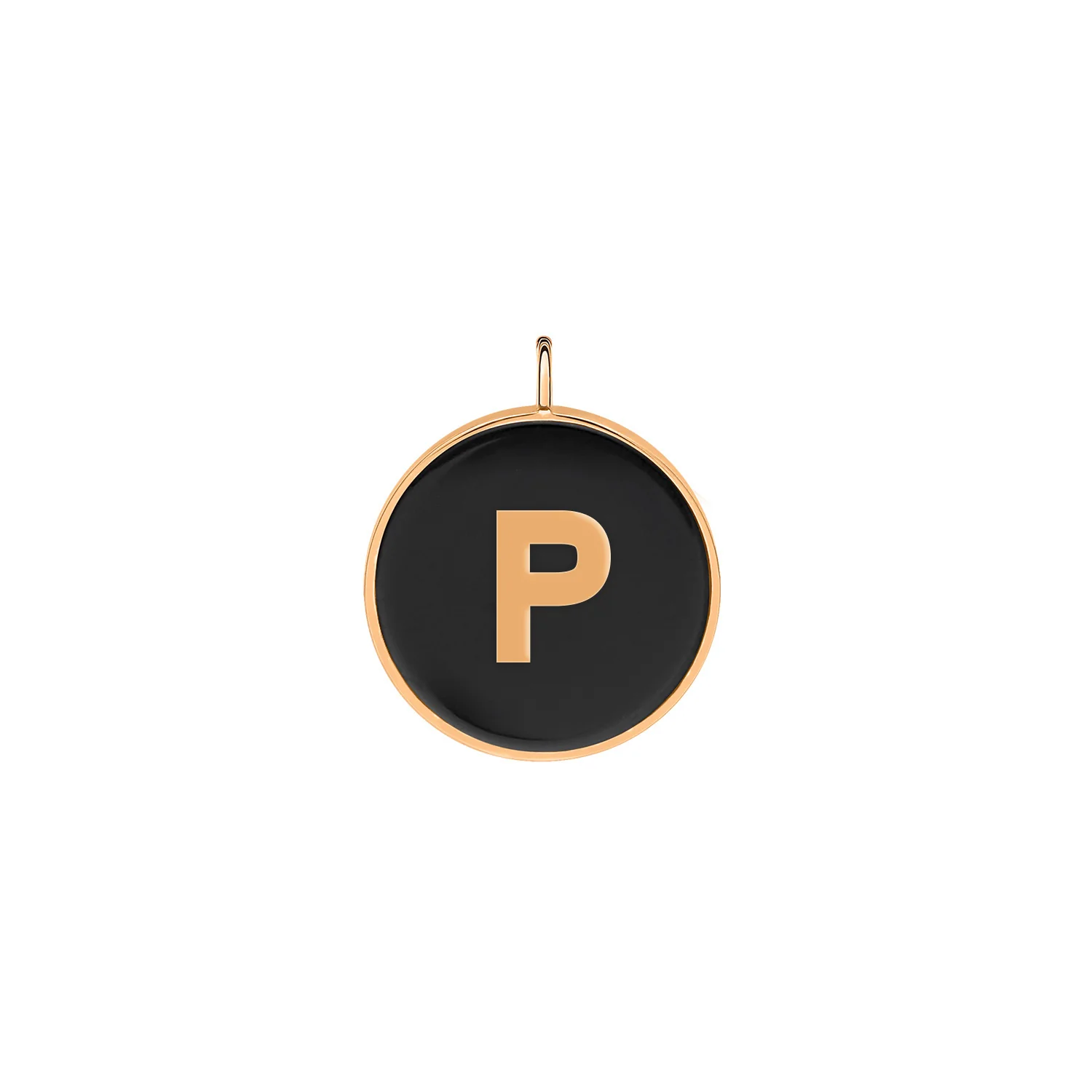 Initial Ever Onyx Disc Pendant - P | 18K Rose Gold