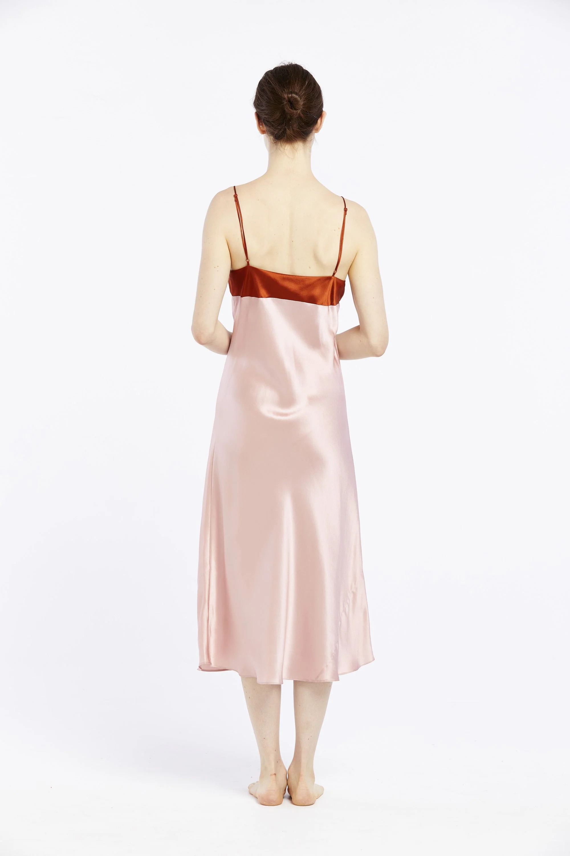 Contrast wide band V-neck long nite | Dusty Rose/Amber - Image 3