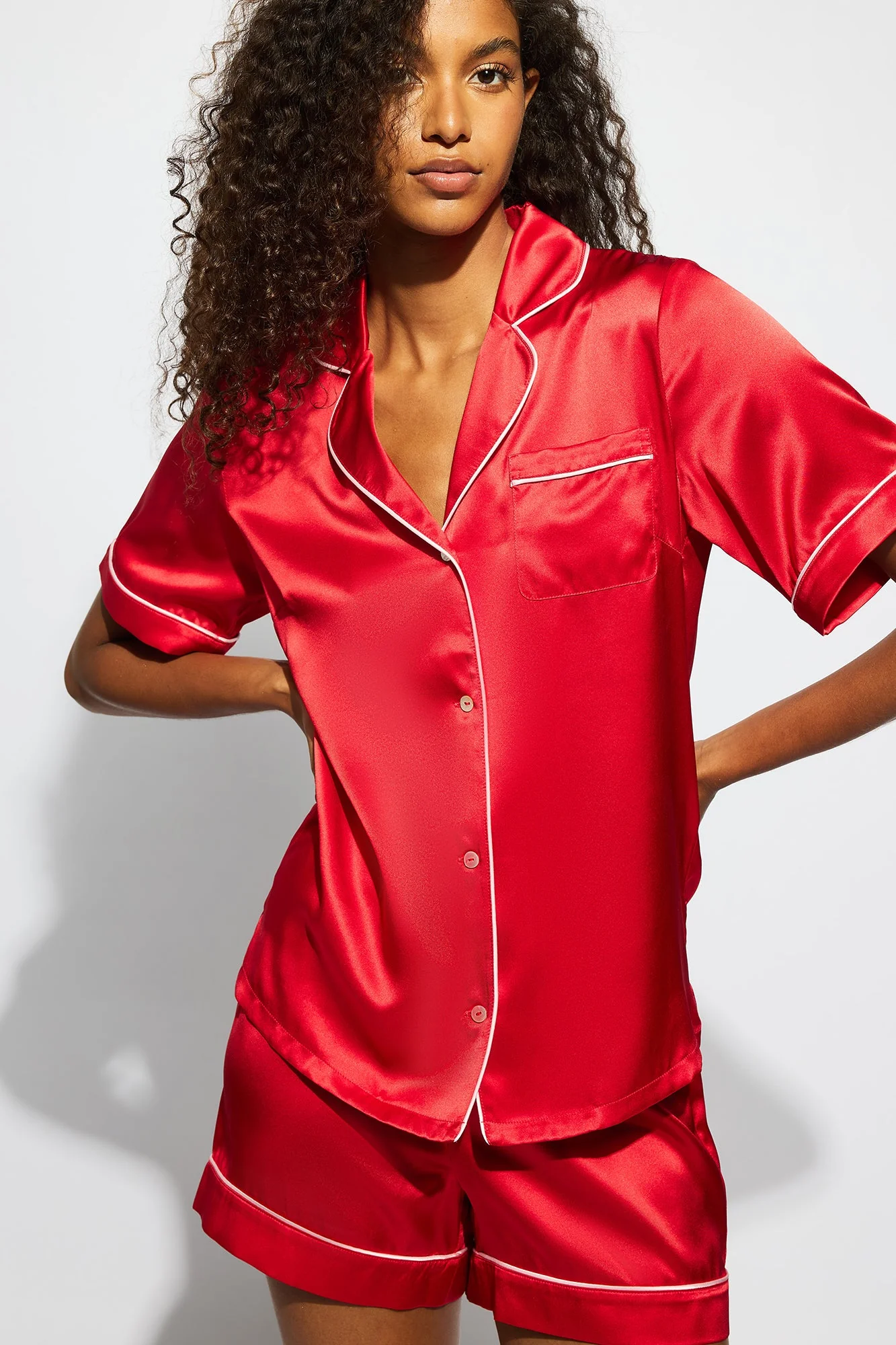 Fine Finishes Short Pajama | Chilli Red With Candy Pink - Image 2