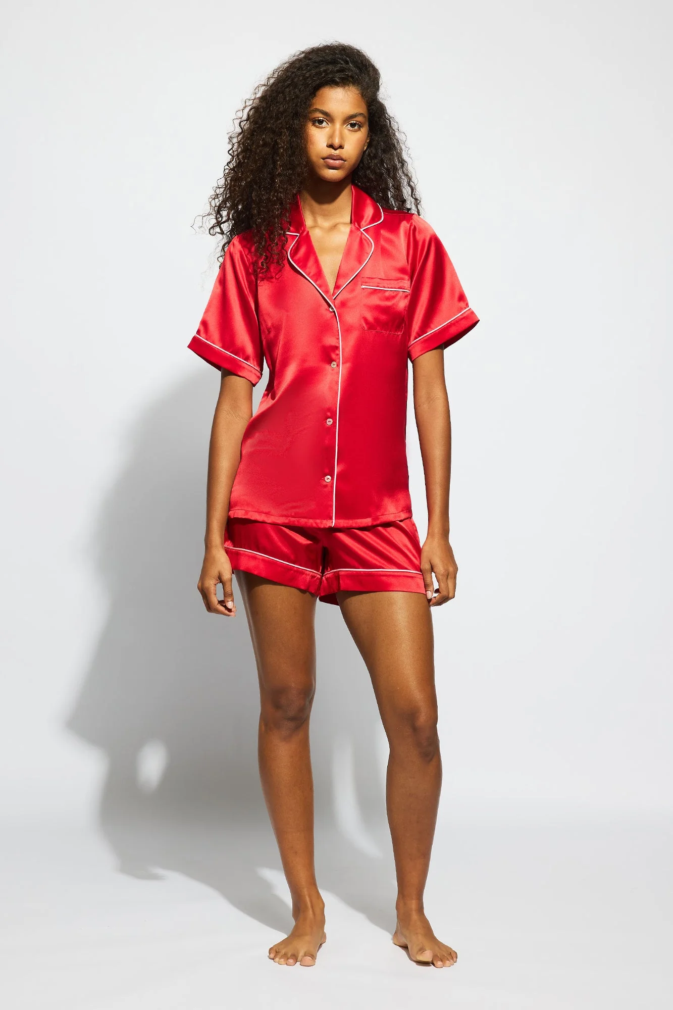 Fine Finishes Short Pajama | Chilli Red With Candy Pink - Image 3