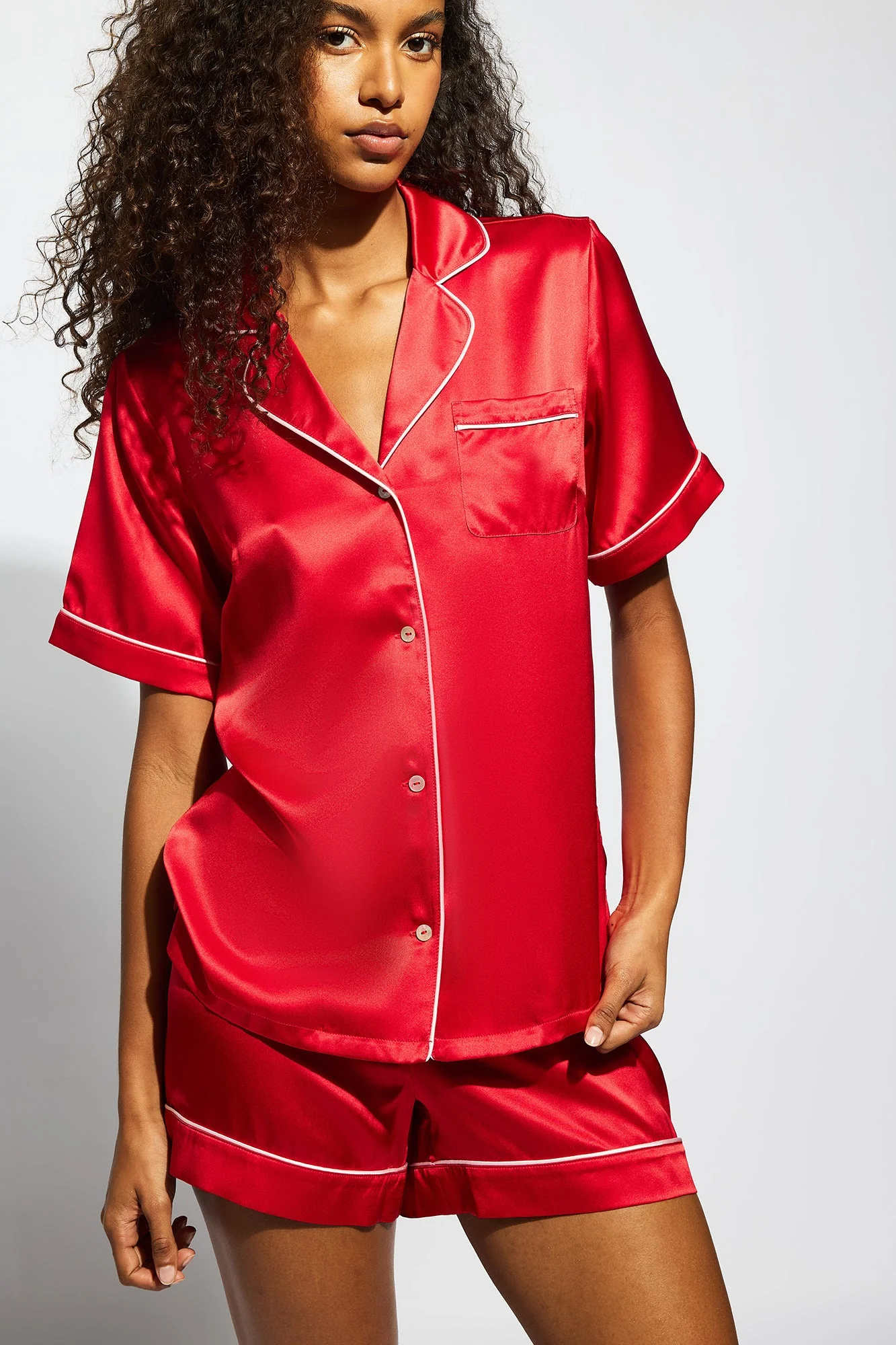 Fine Finishes Short Pajama | Chilli Red With Candy Pink - Image 4