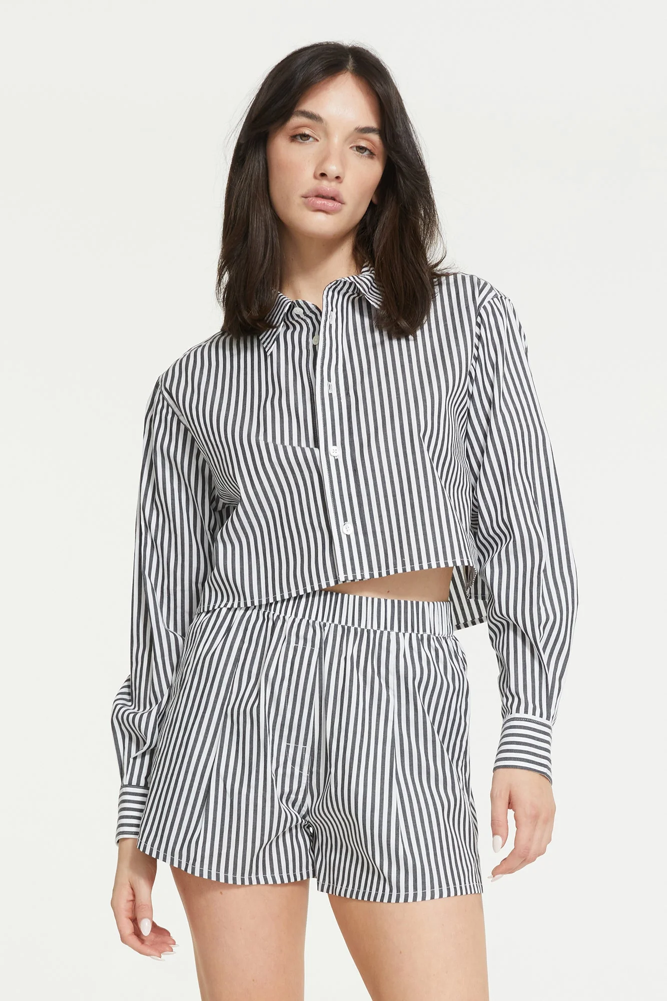 Franca Stripe Crop Shirt | Black Stripe