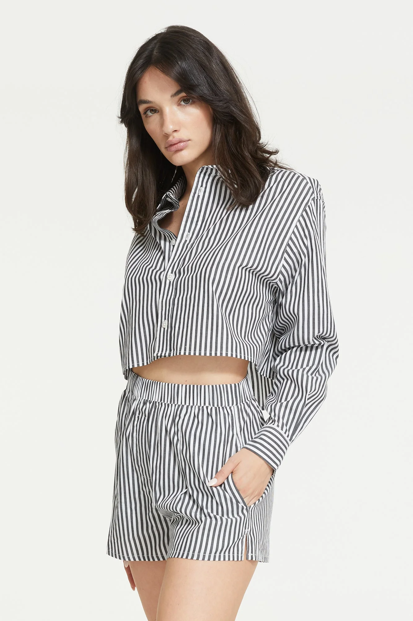Franca Stripe Crop Shirt | Black Stripe - Image 3