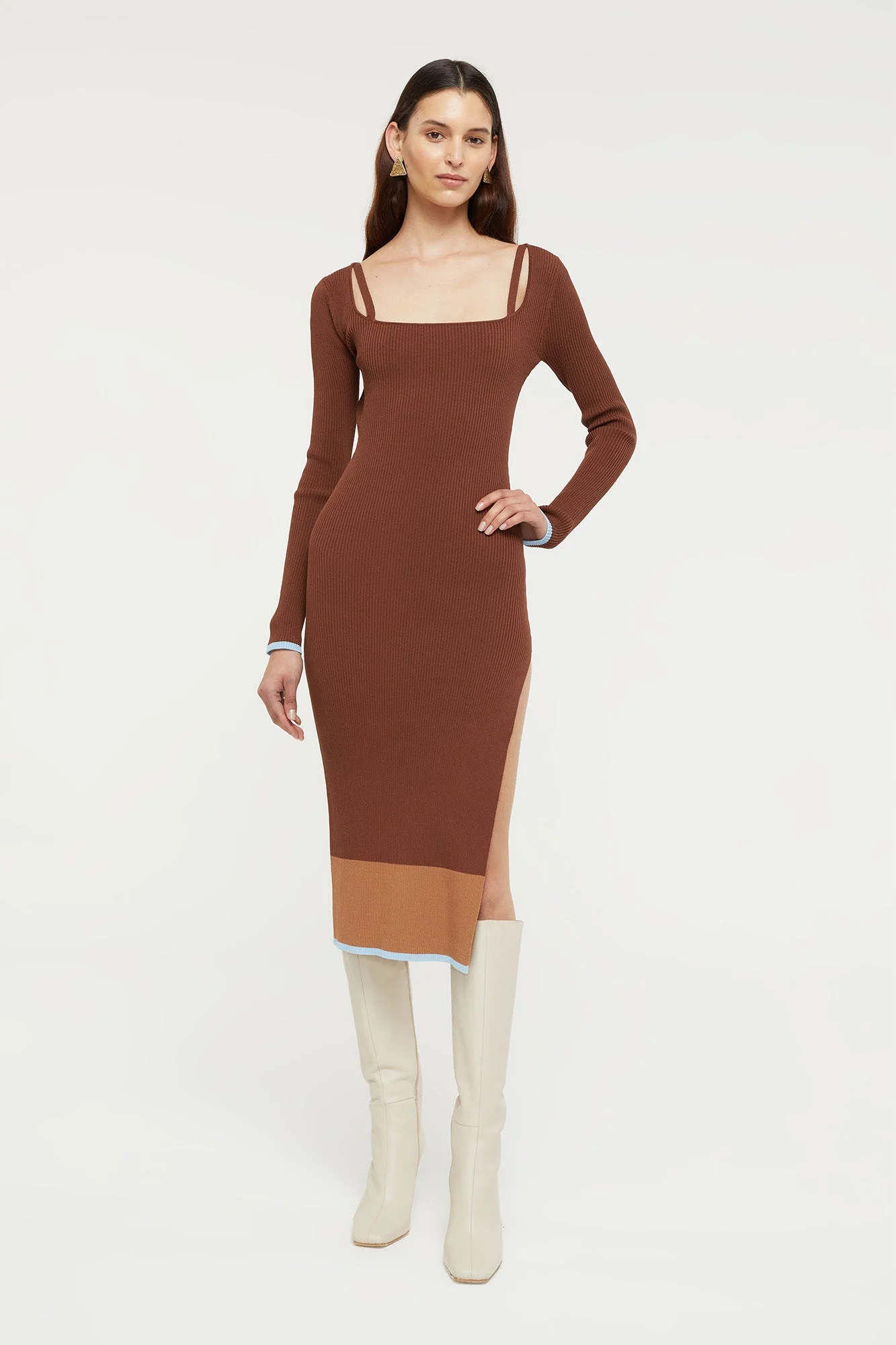 Hazel Dress | Chocolate/Sky Blue - Image 4