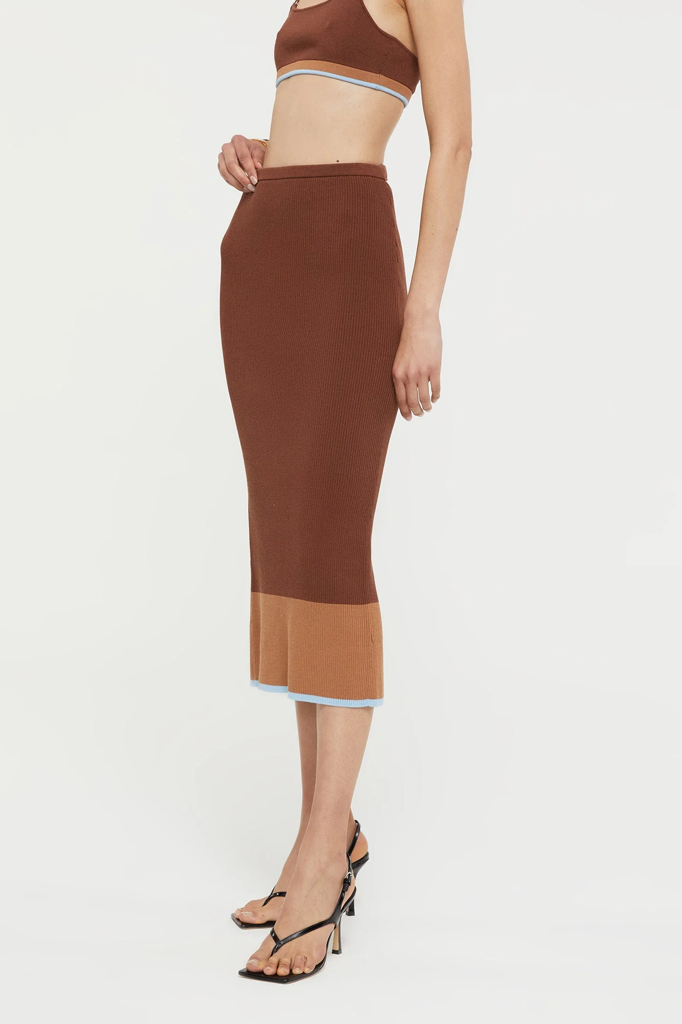 Hazel Skirt | Chocolate/Sky Blue - Image 3