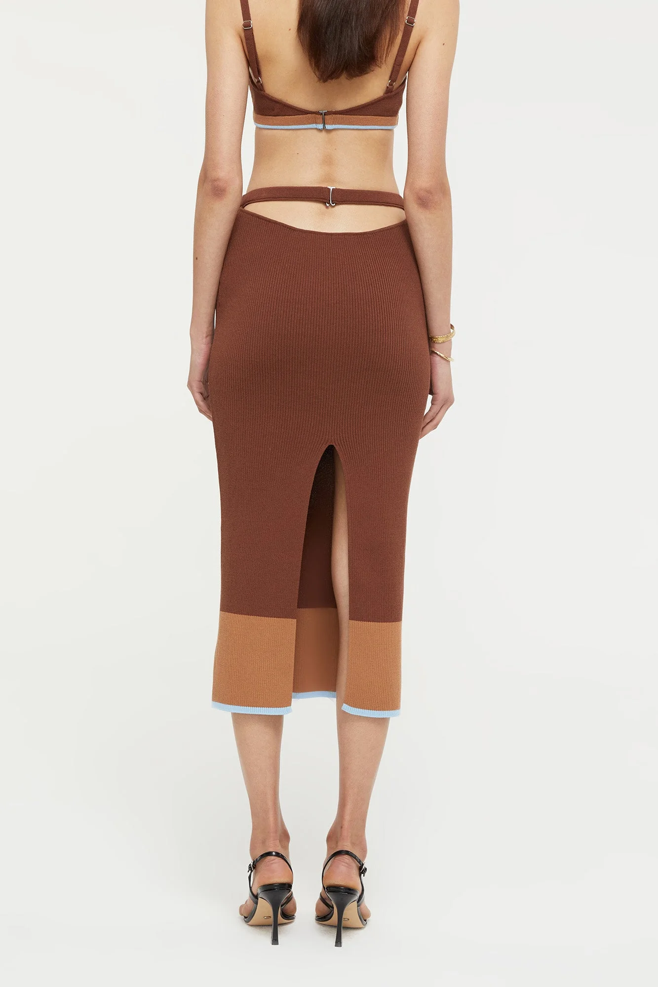 Hazel Skirt | Chocolate/Sky Blue - Image 4