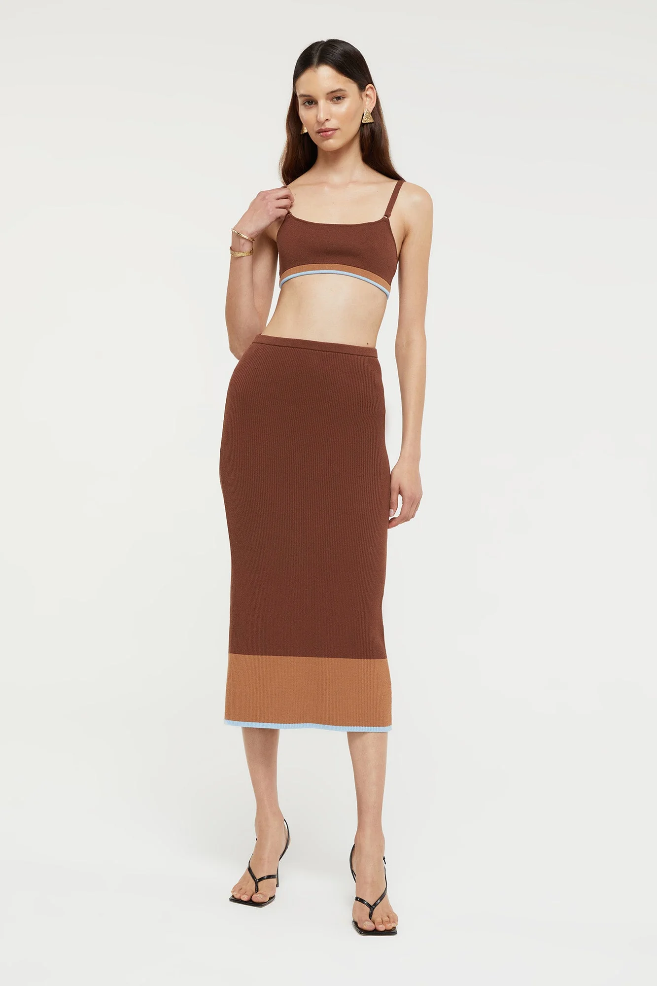 Hazel Skirt | Chocolate/Sky Blue - Image 5