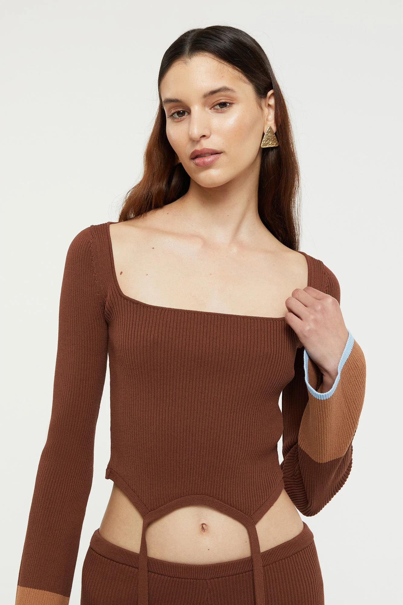 Hazel Tie top | Chocolate/Sky Blue - Image 2