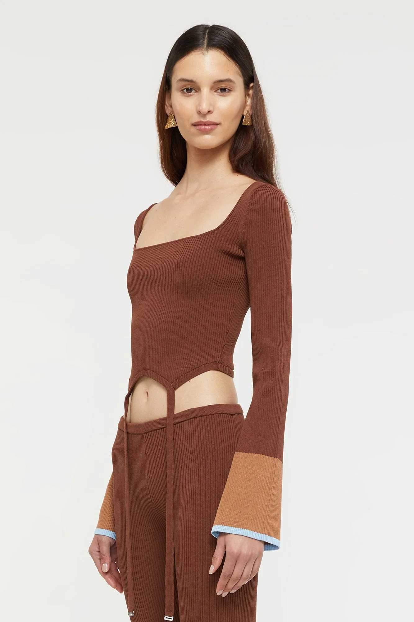Hazel Tie top | Chocolate/Sky Blue - Image 3