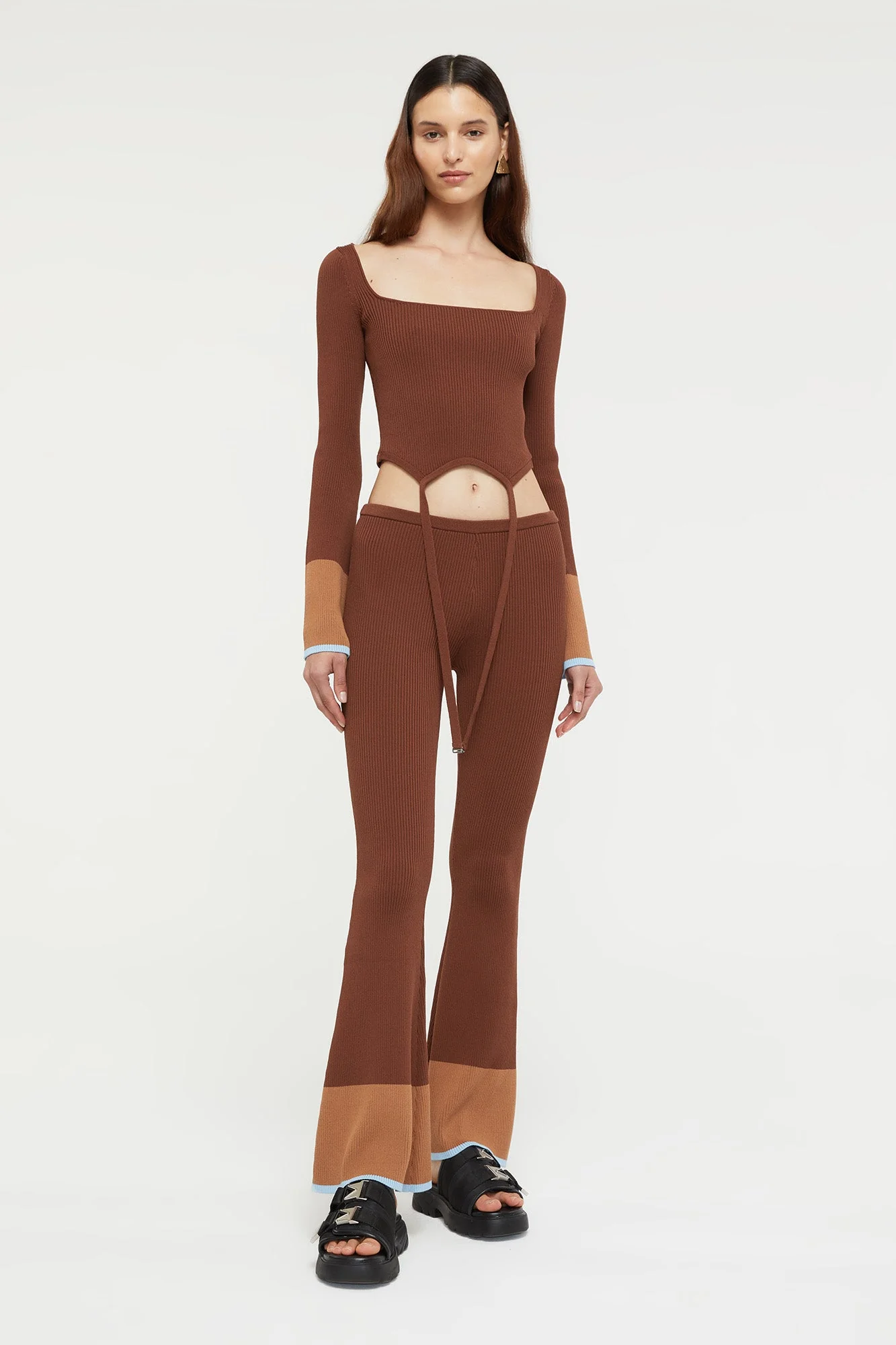 Hazel Tie top | Chocolate/Sky Blue - Image 5