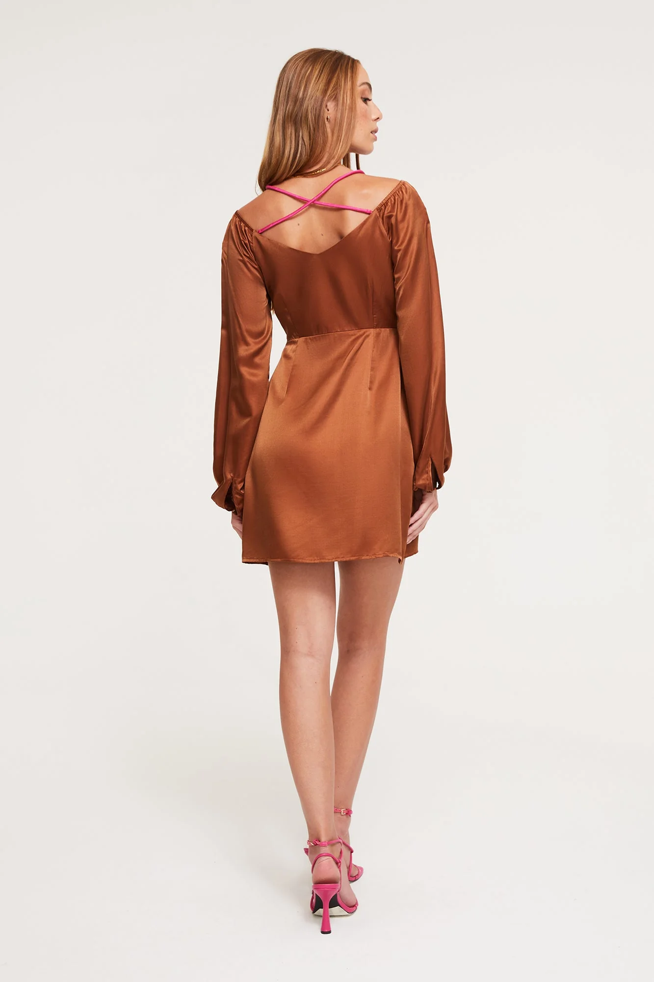 Selena Long Sleeve Dress | Chocolate/Fuchsia - Image 5