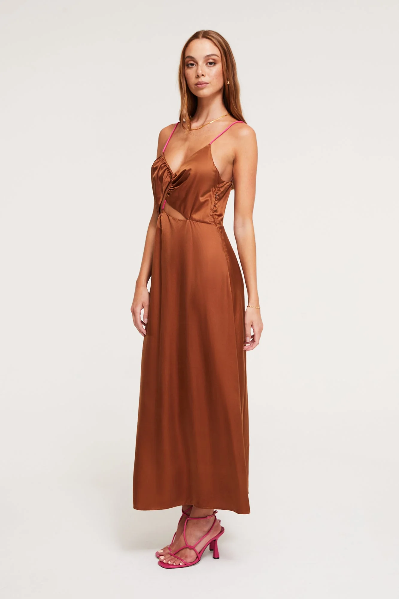 Selena Midi Dress | Chocolate/Fuchsia - Image 3