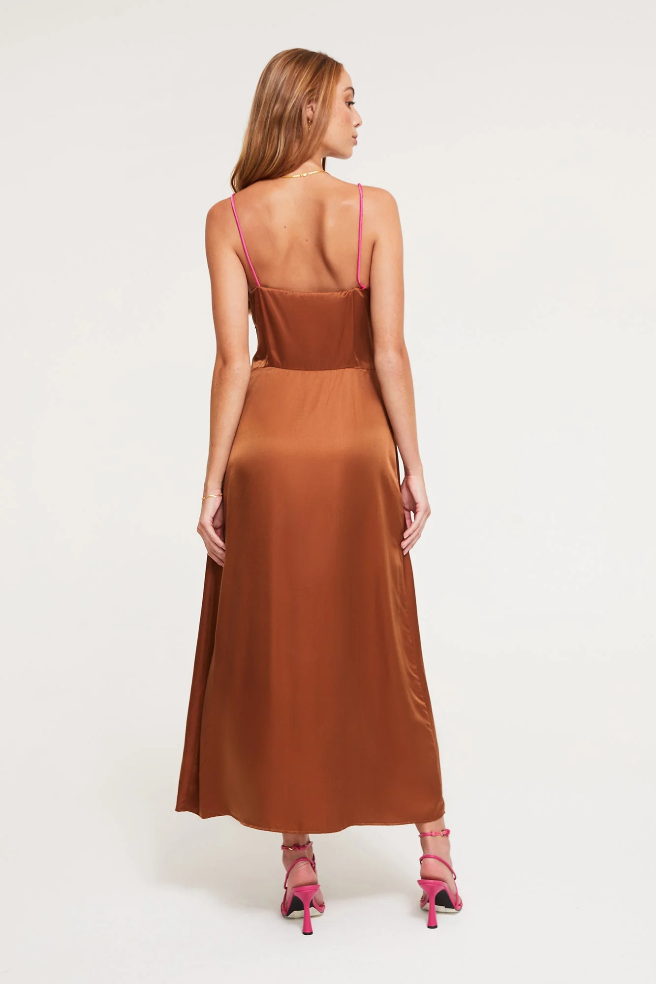 Selena Midi Dress | Chocolate/Fuchsia - Image 4