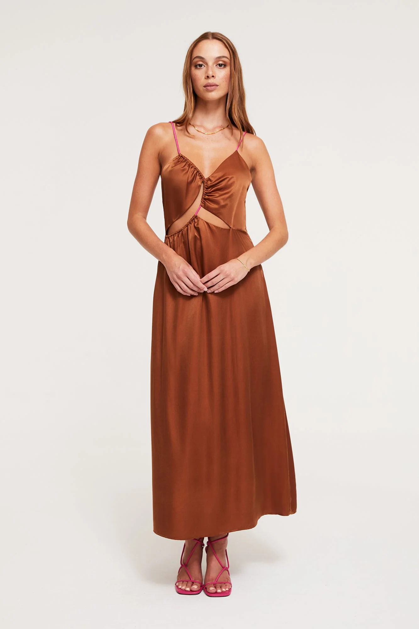 Selena Midi Dress | Chocolate/Fuchsia - Image 5