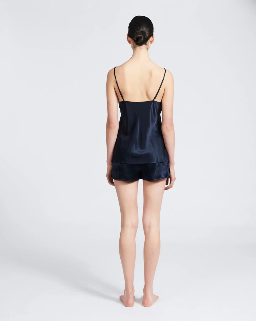 Silk Camisole with Twisted Ornate Lace | Navy - Image 3