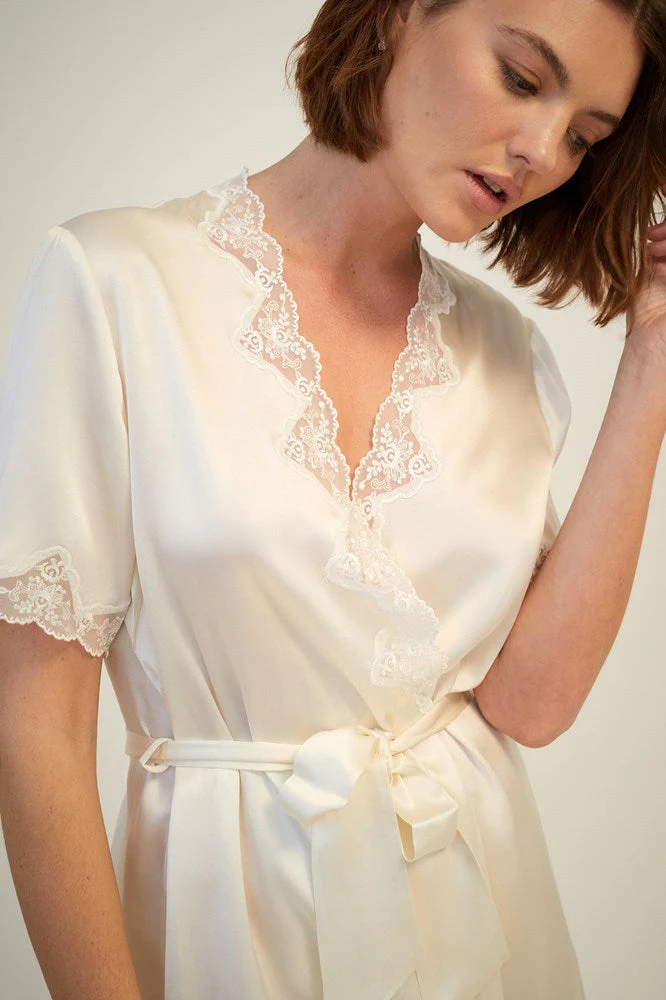 Silk Gown With Lace | Creme - Image 3