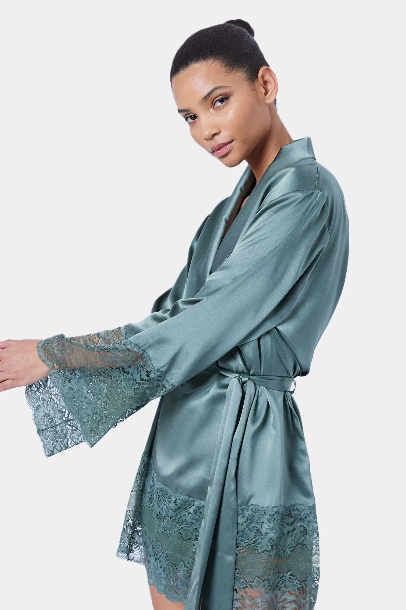 Silk Lace Robe | Moss - Image 2