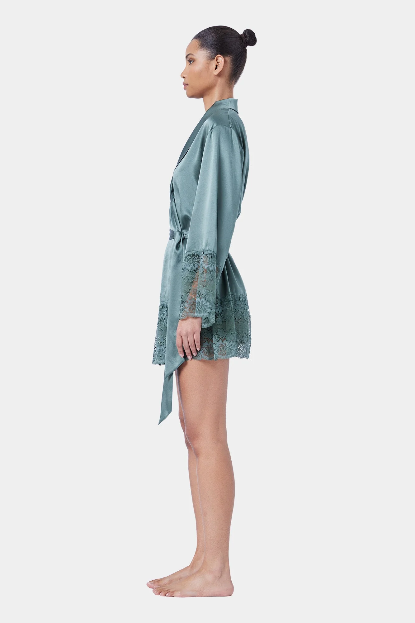 Silk Lace Robe | Moss - Image 3